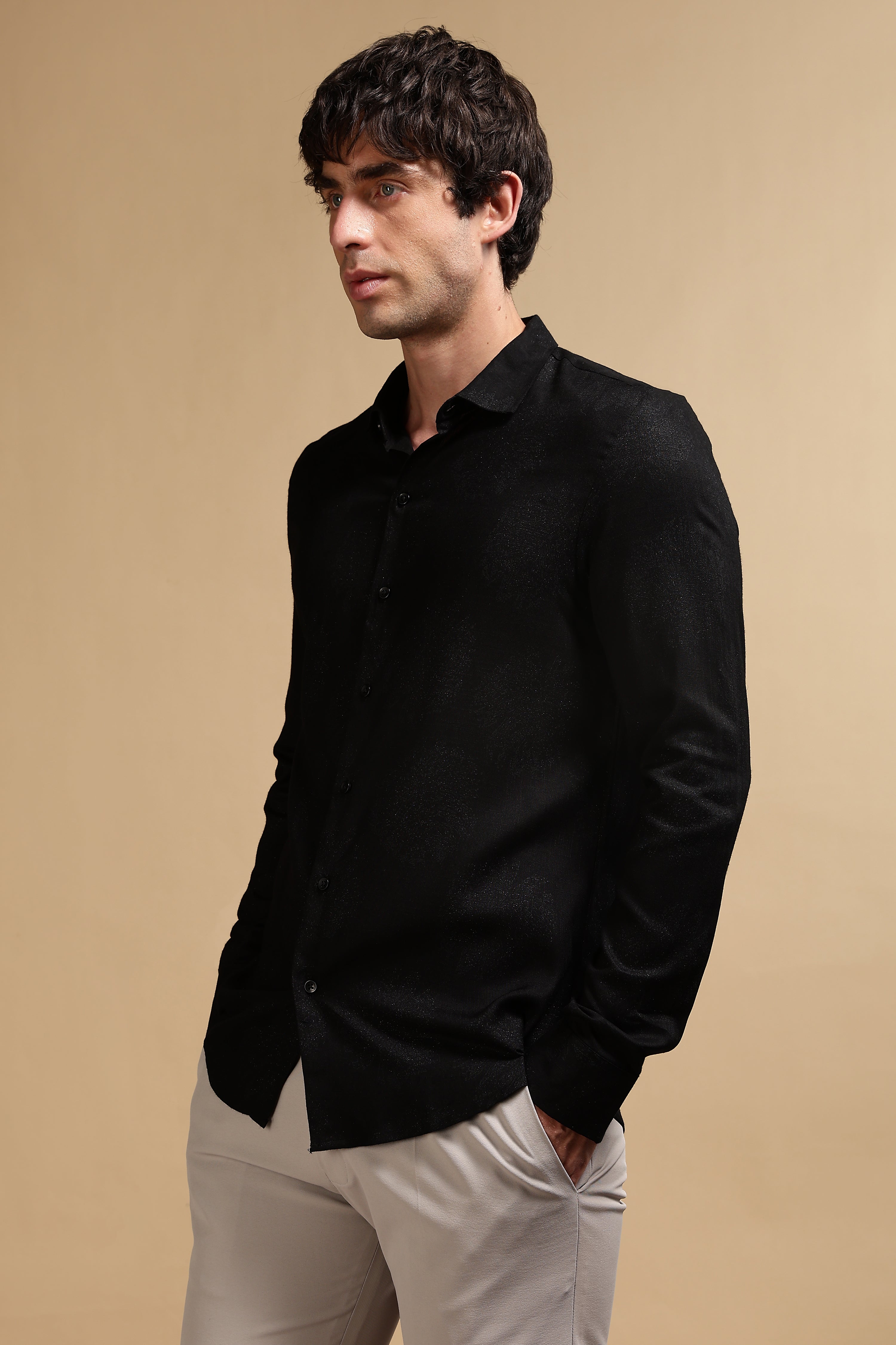 Men Black Glitter print festive wear