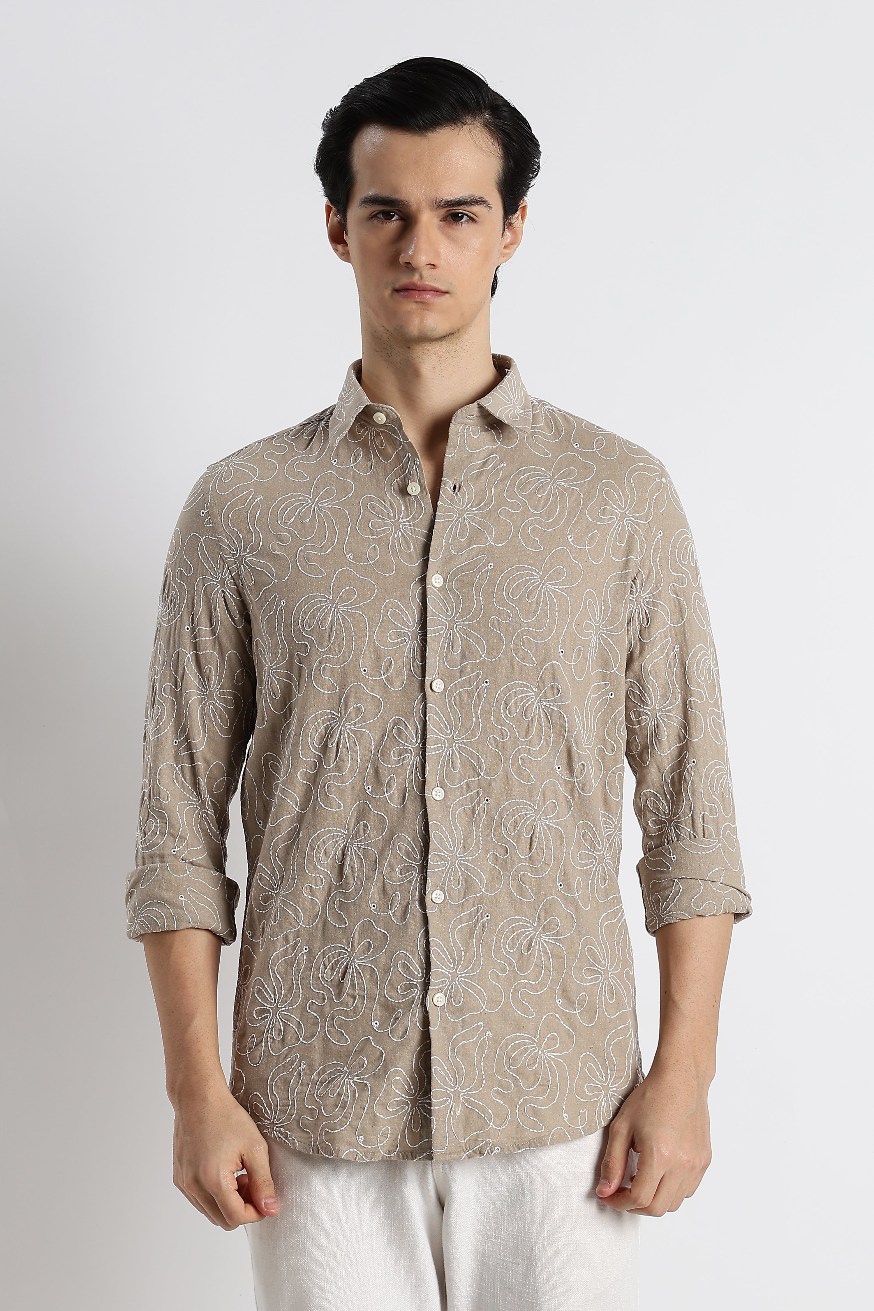 Men Artisanal Embroidered Cotton Shirt