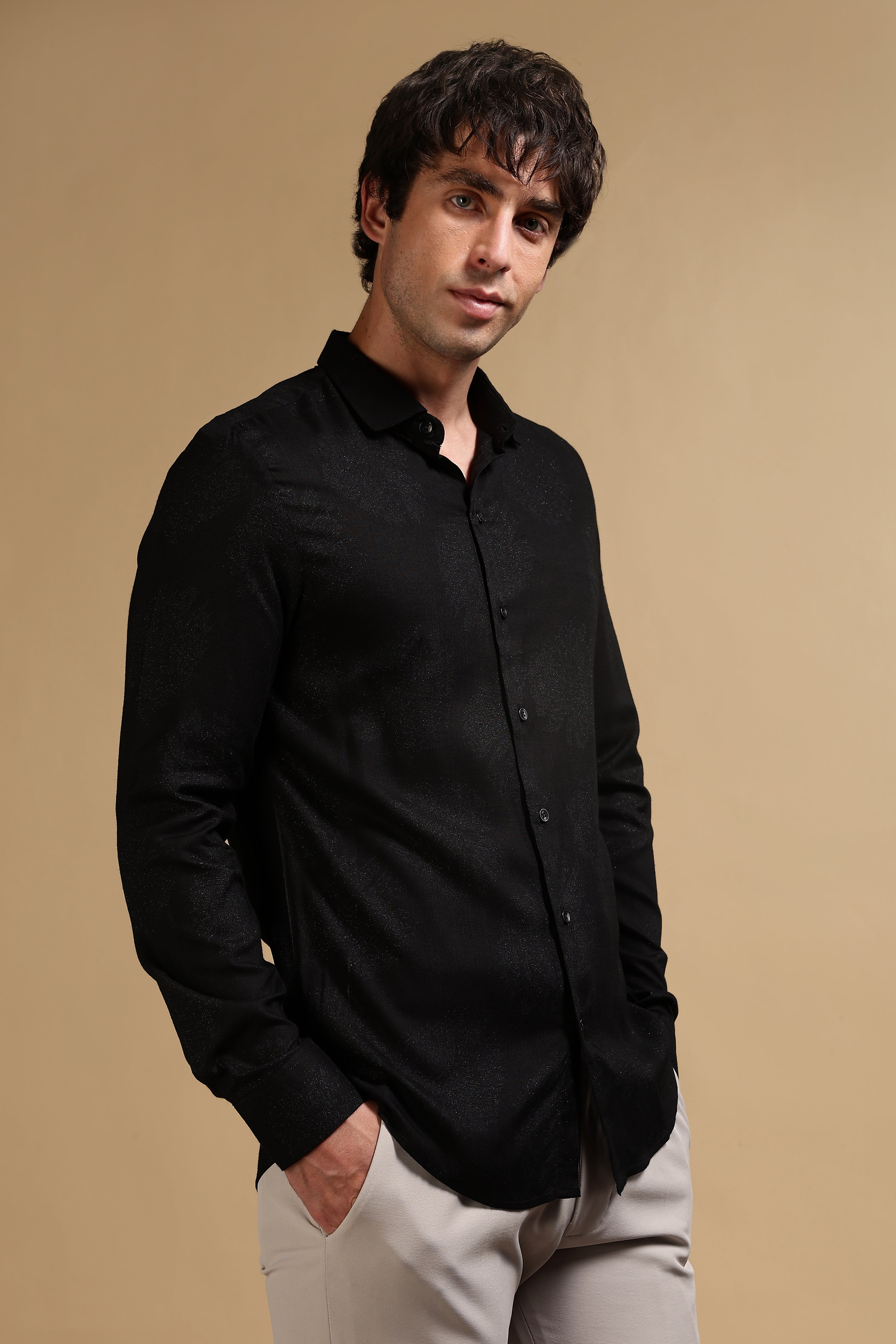 Men Black Glitter print festive wear