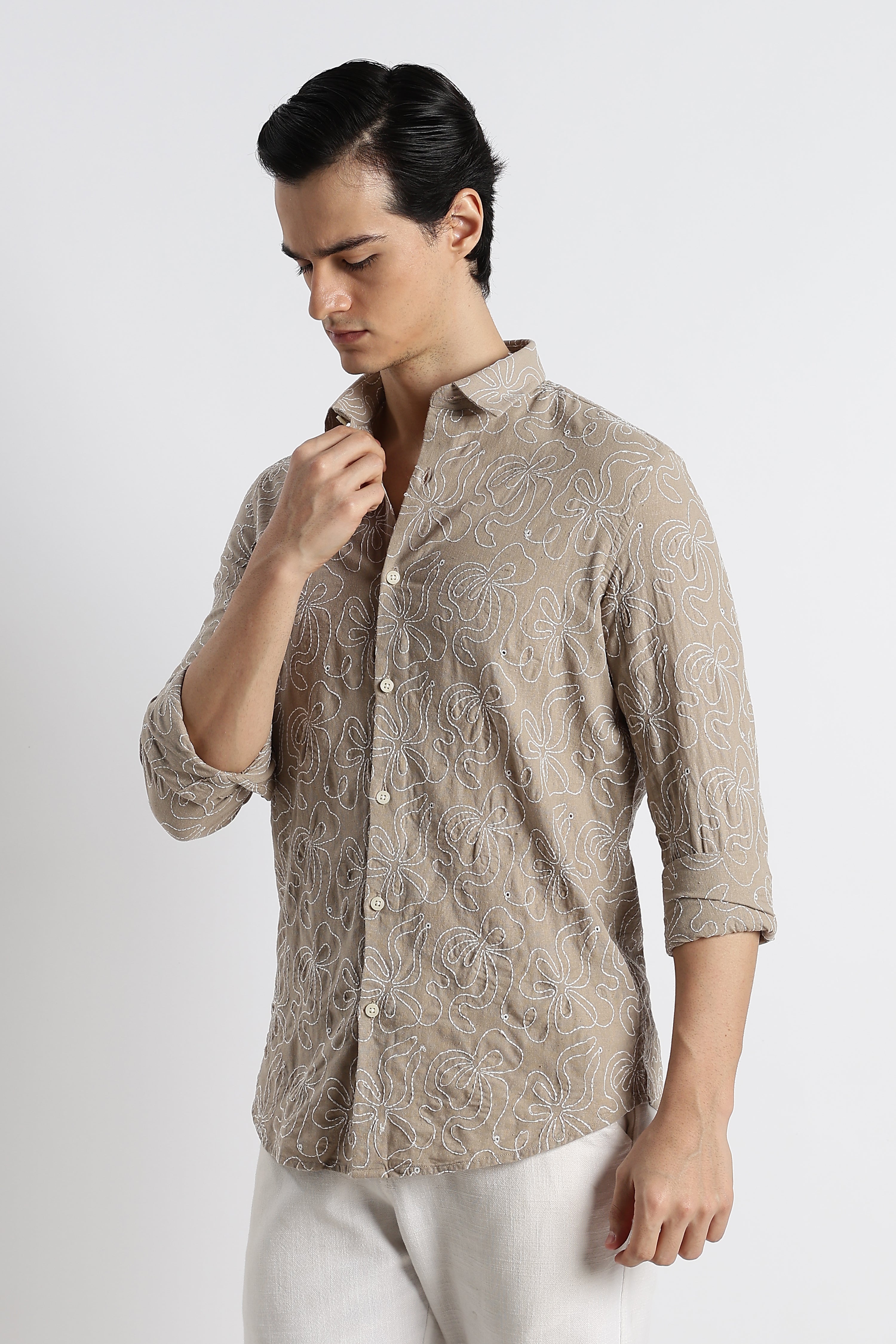 Men Artisanal Embroidered Cotton Shirt
