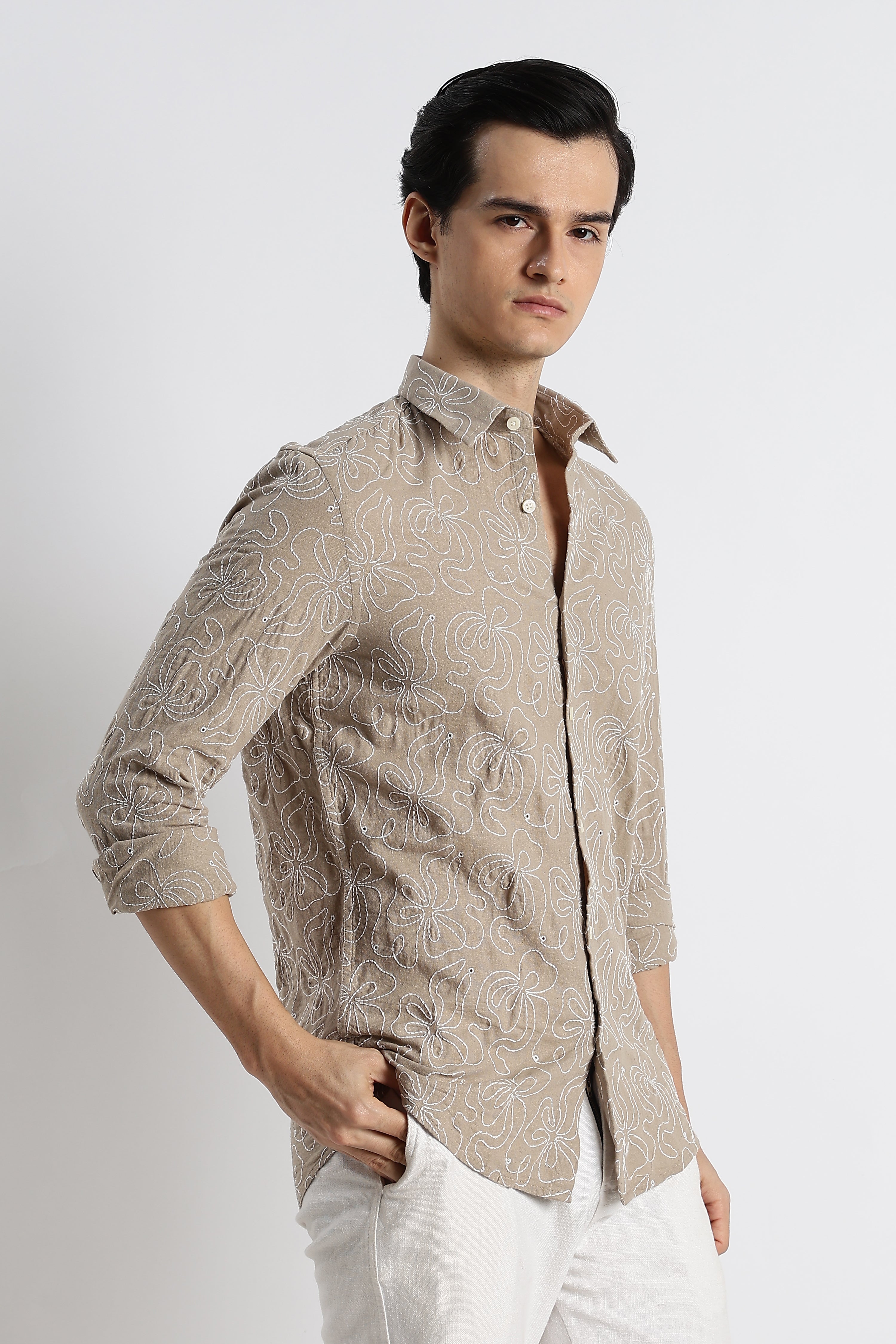 Men Artisanal Embroidered Cotton Shirt