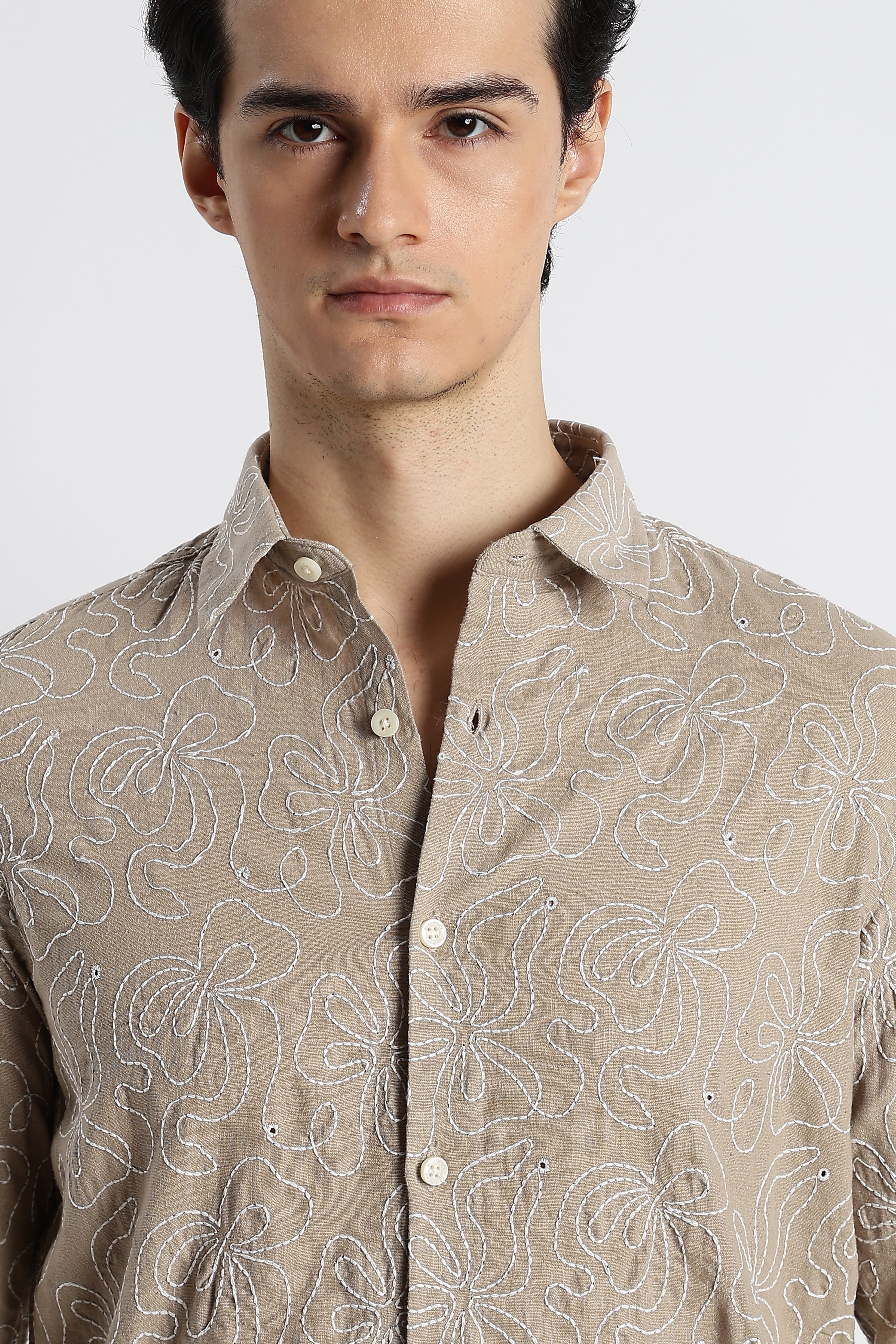 Men Artisanal Embroidered Cotton Shirt