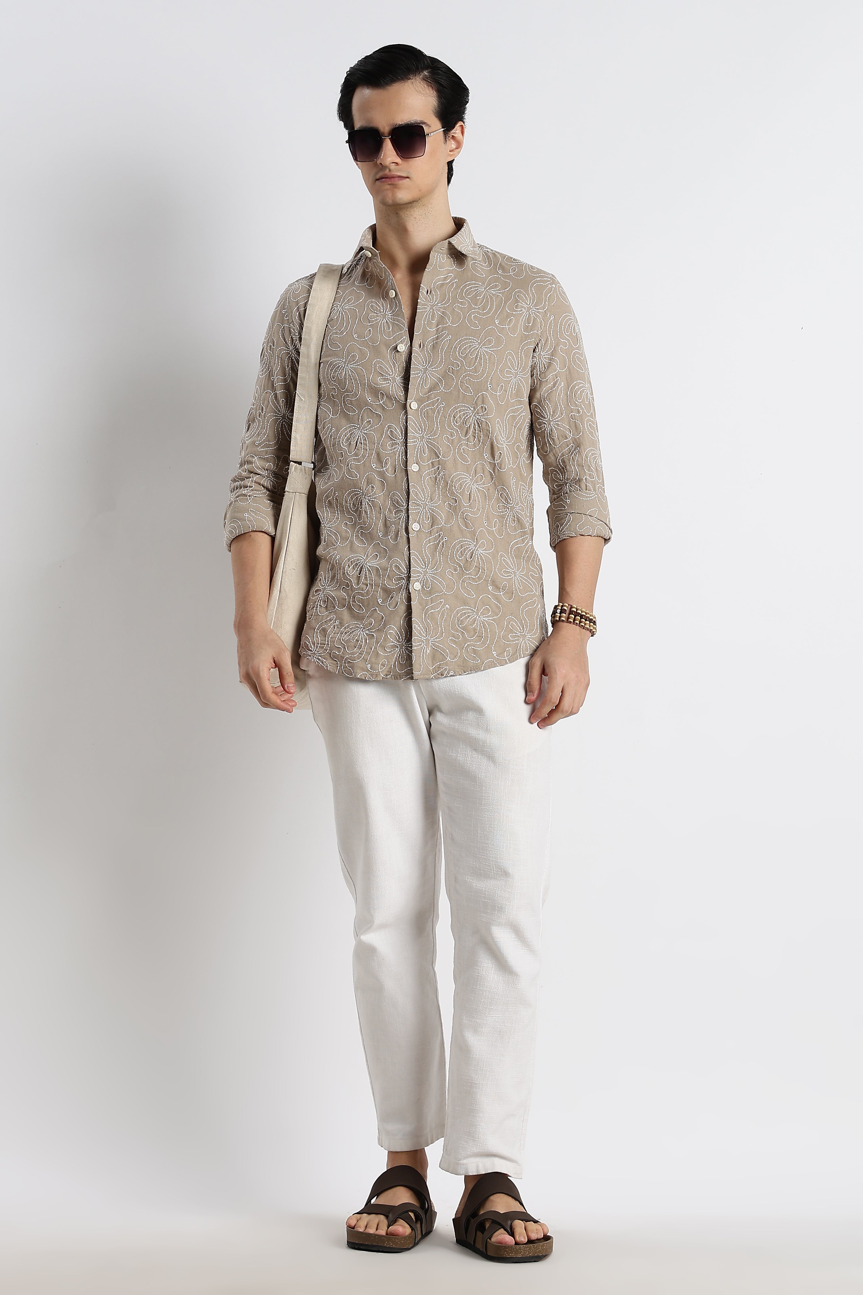 Men Artisanal Embroidered Cotton Shirt
