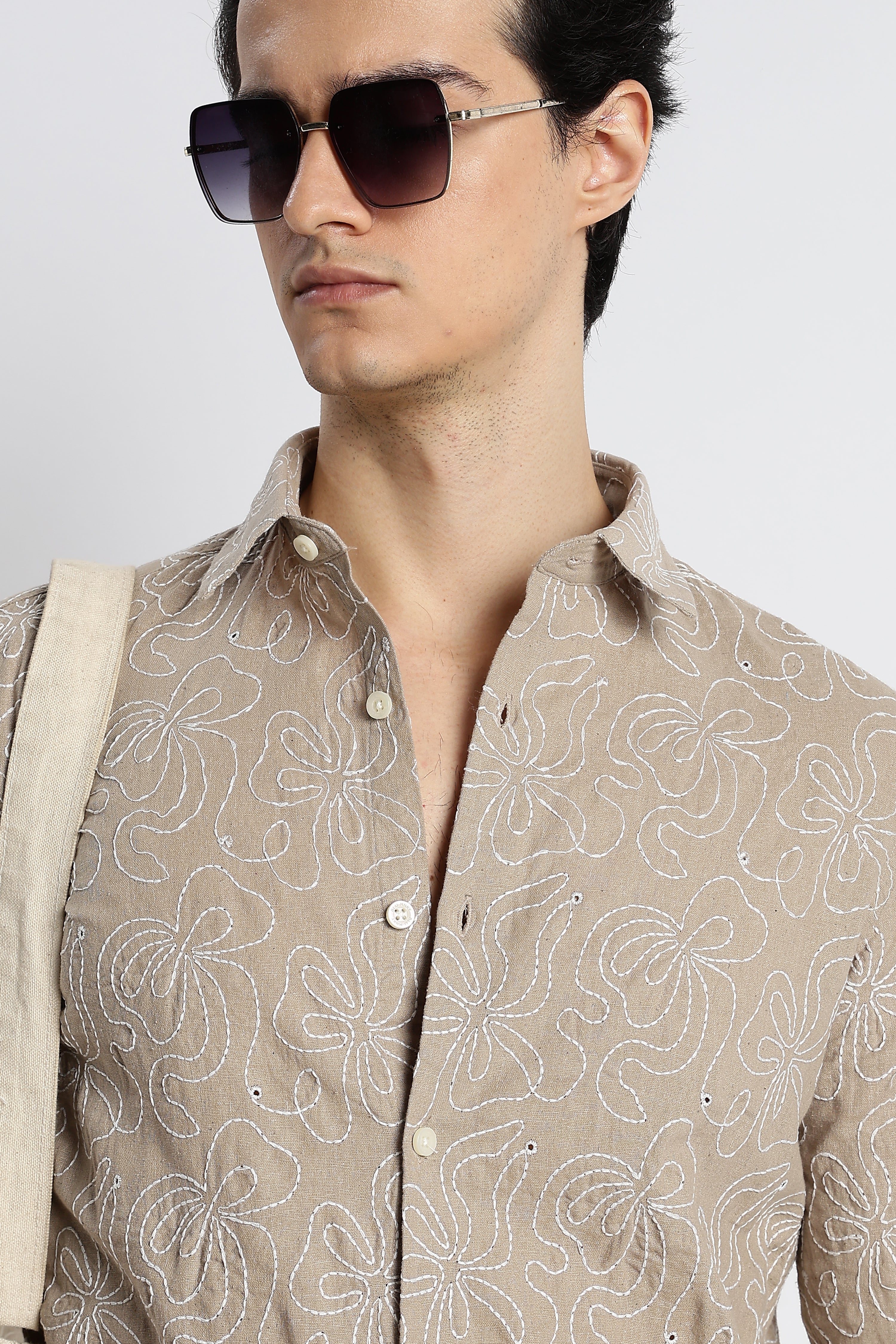 Men Artisanal Embroidered Cotton Shirt