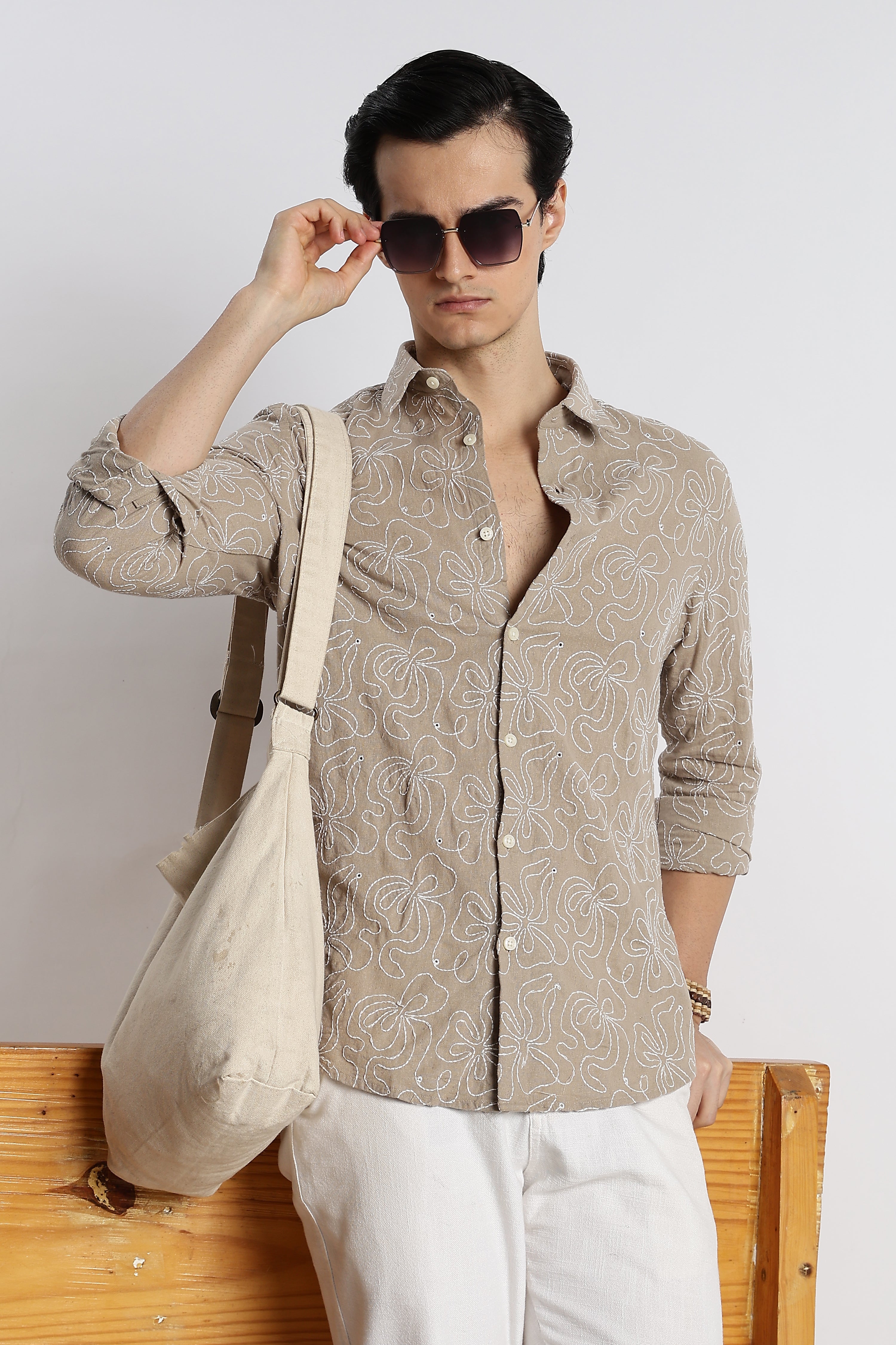 Men Artisanal Embroidered Cotton Shirt