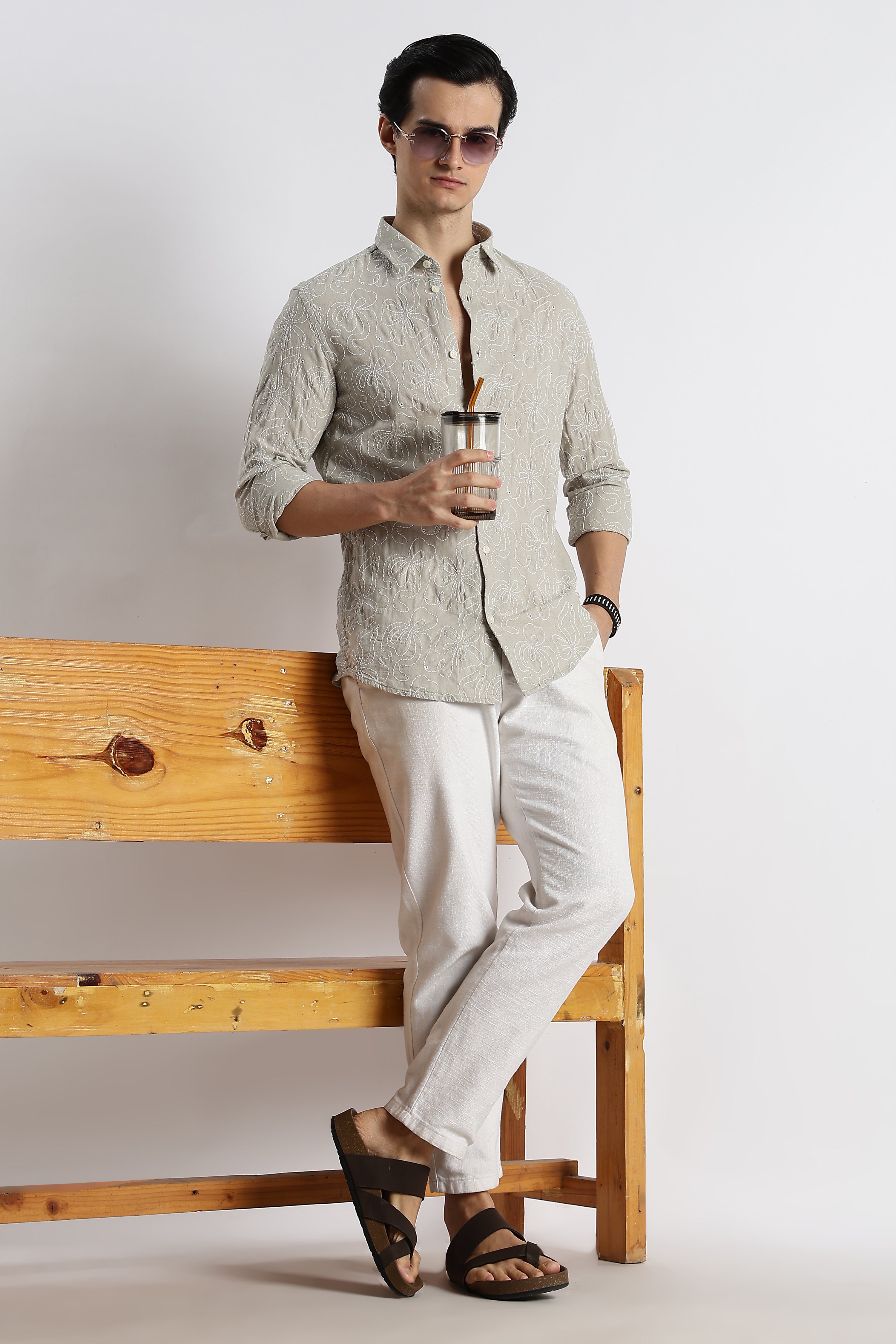 Men Artisanal Embroidered Cotton Shirt