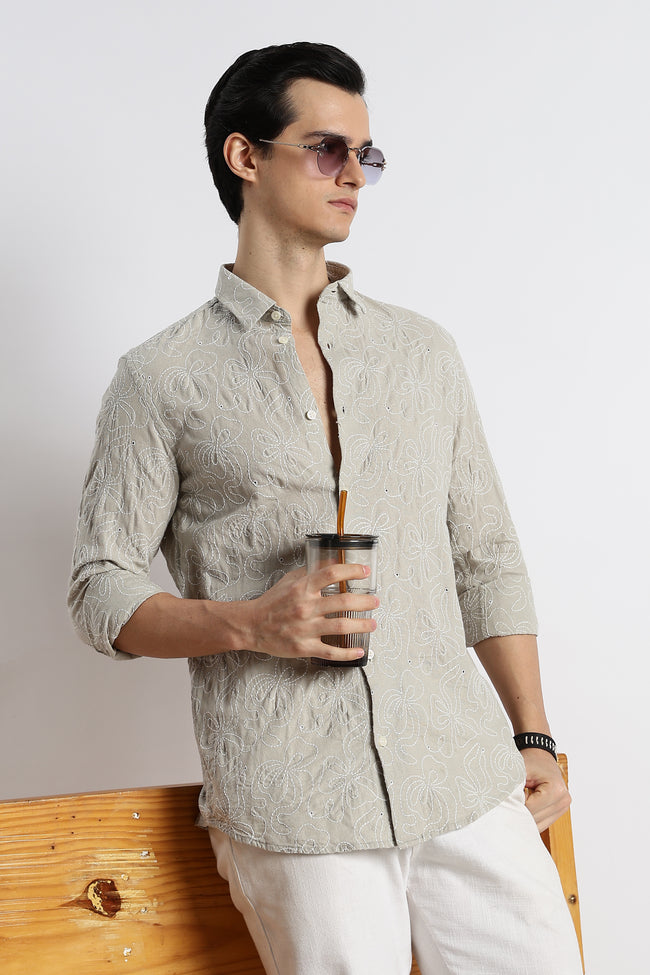 Men Artisanal Embroidered Cotton Shirt