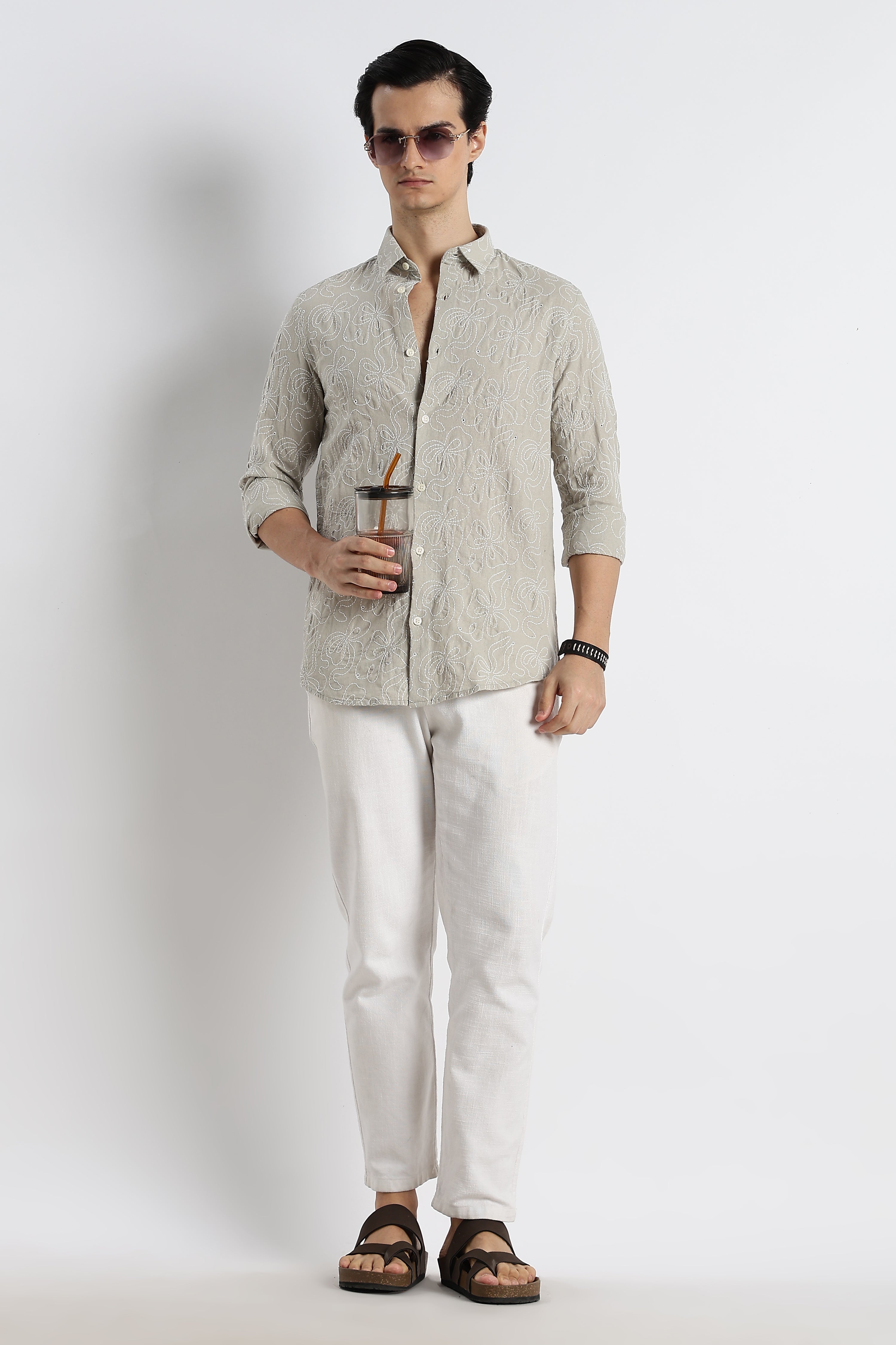 Men Artisanal Embroidered Cotton Shirt