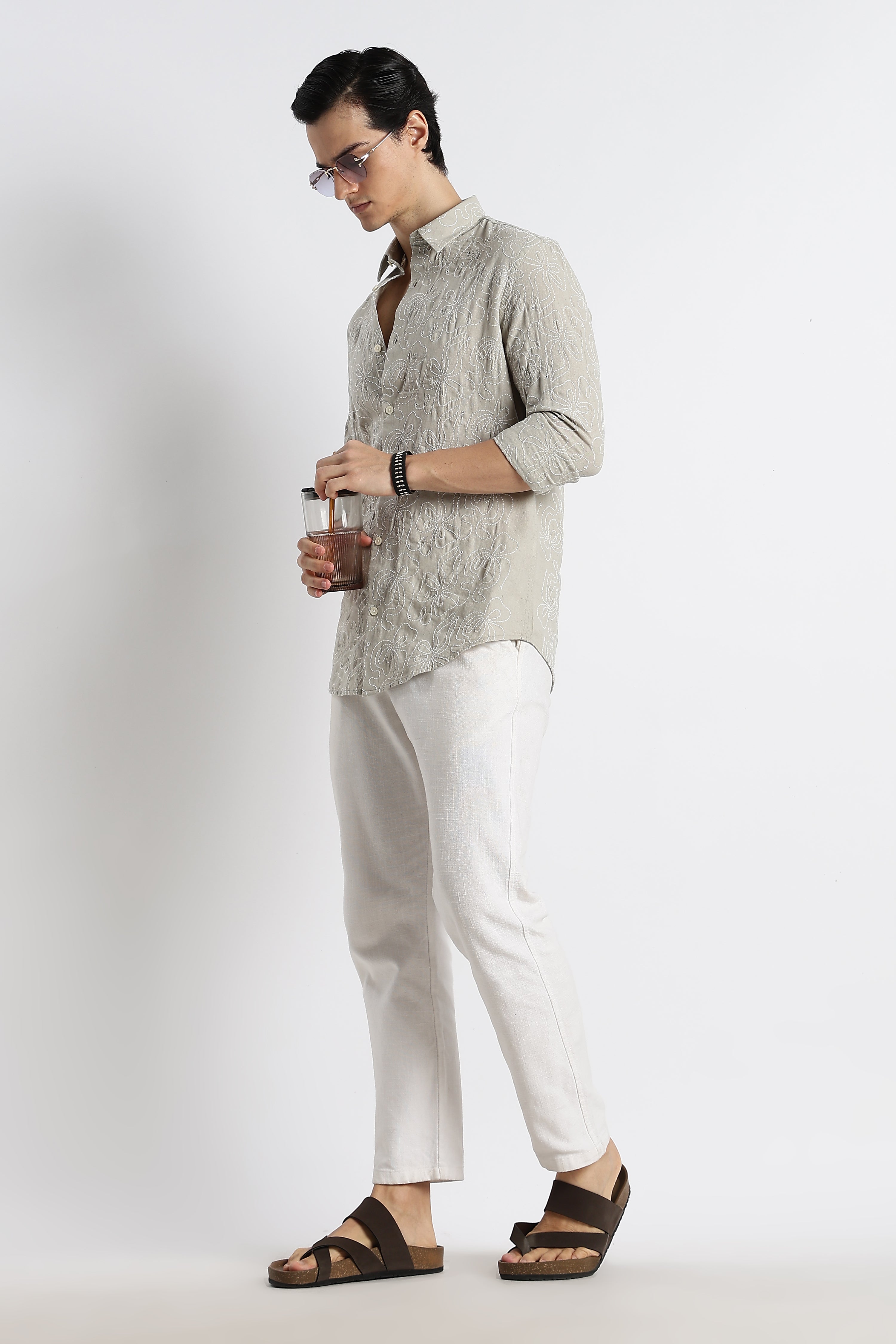 Men Artisanal Embroidered Cotton Shirt