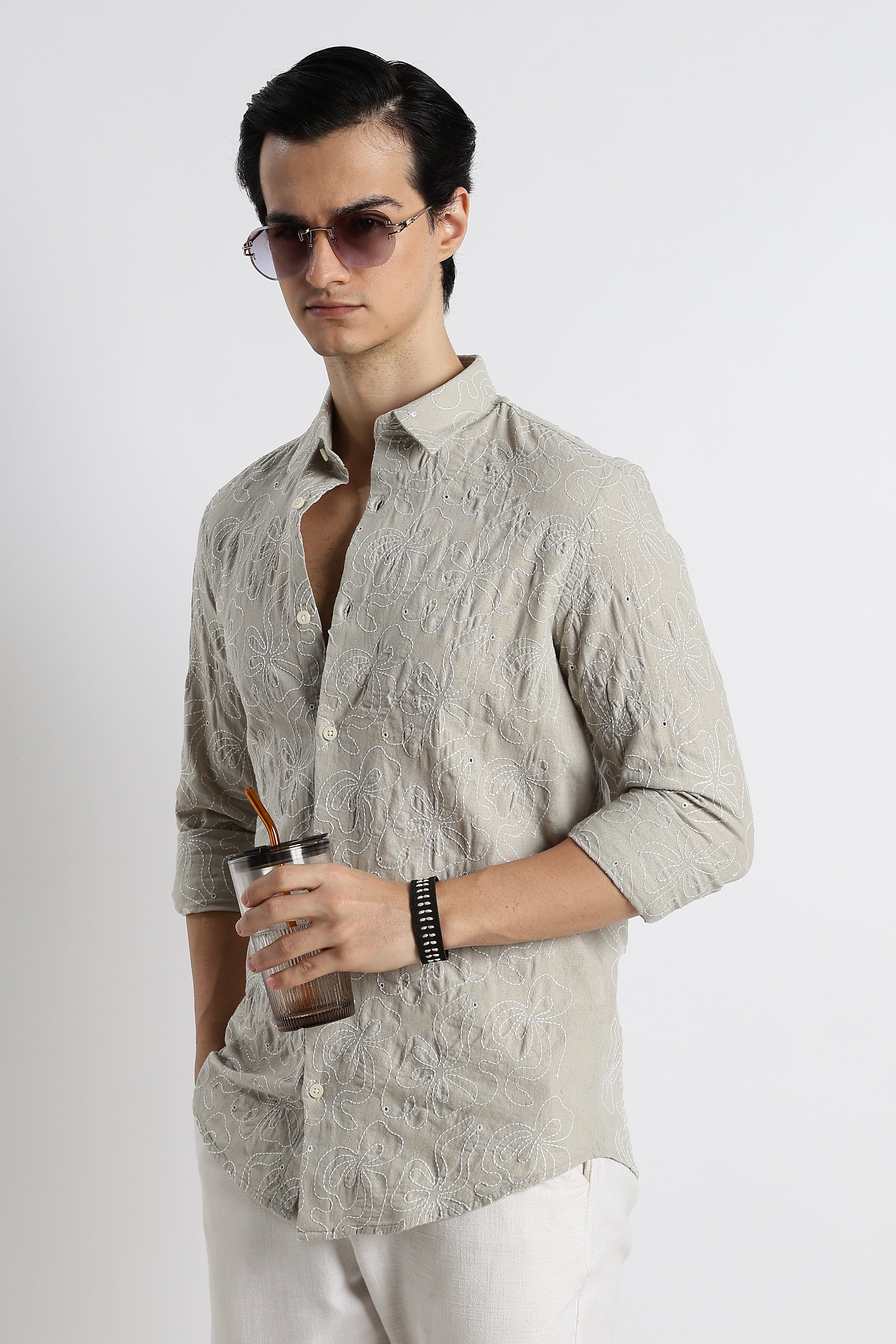 Men Artisanal Embroidered Cotton Shirt