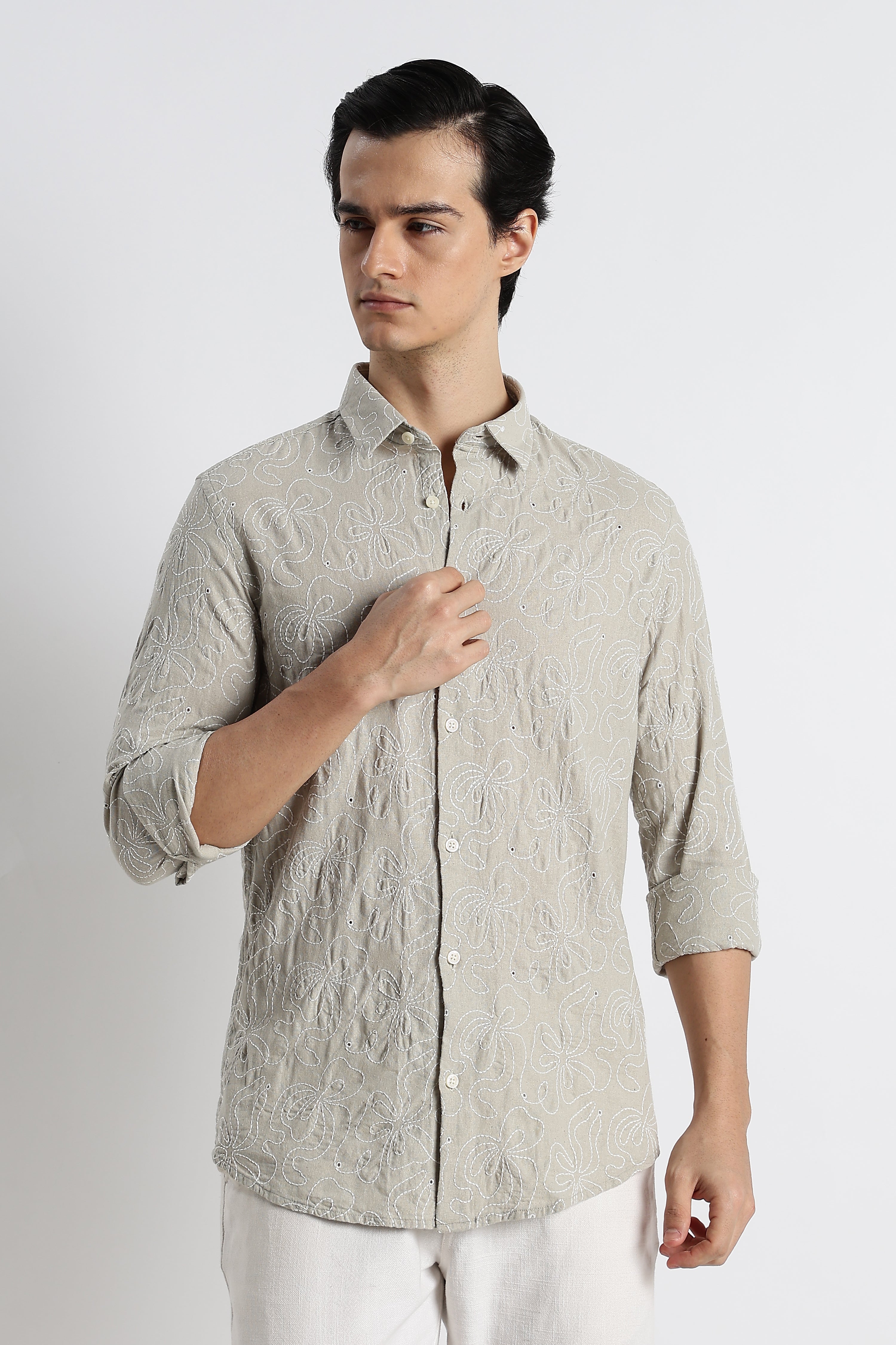 Men Artisanal Embroidered Cotton Shirt