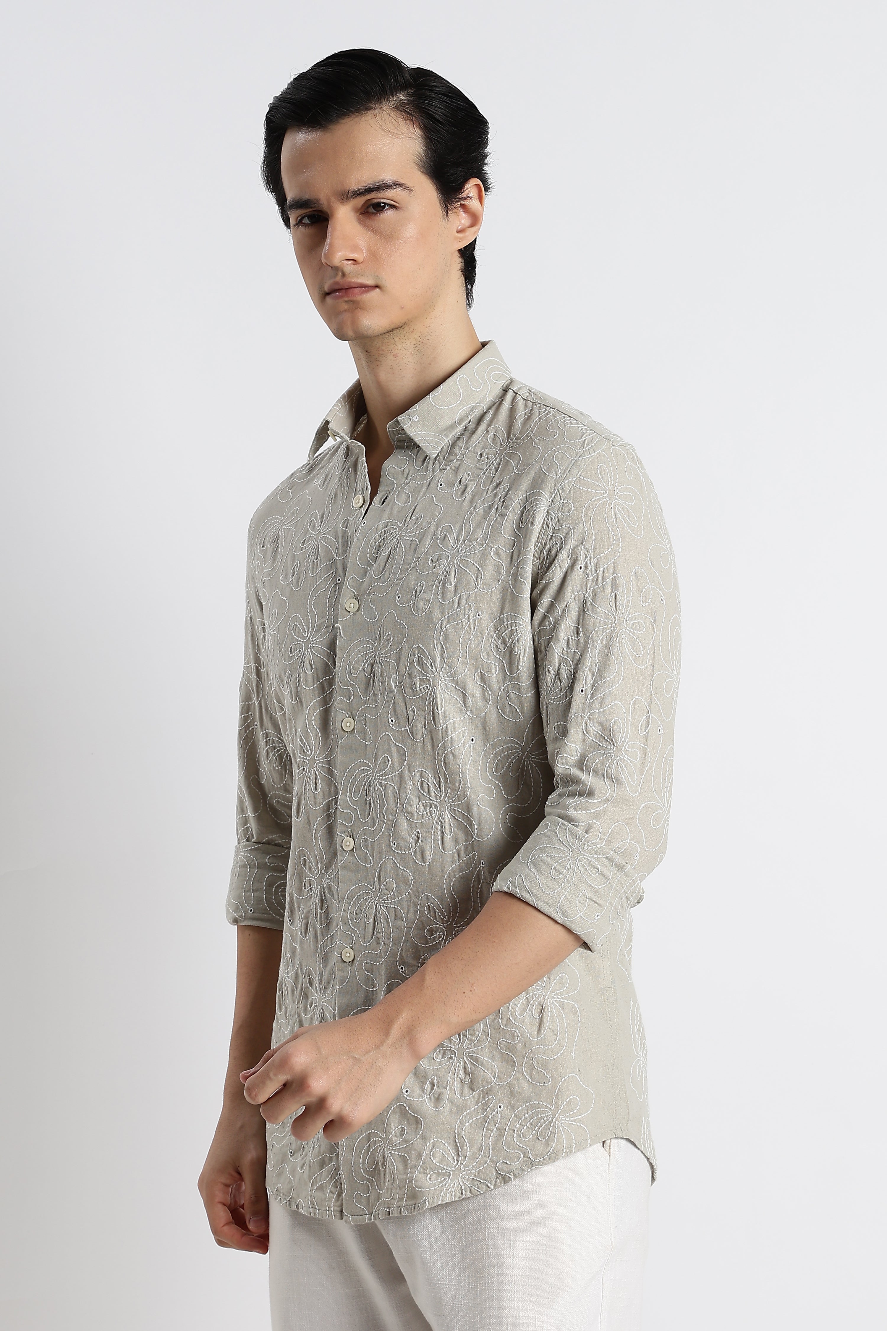 Men Artisanal Embroidered Cotton Shirt
