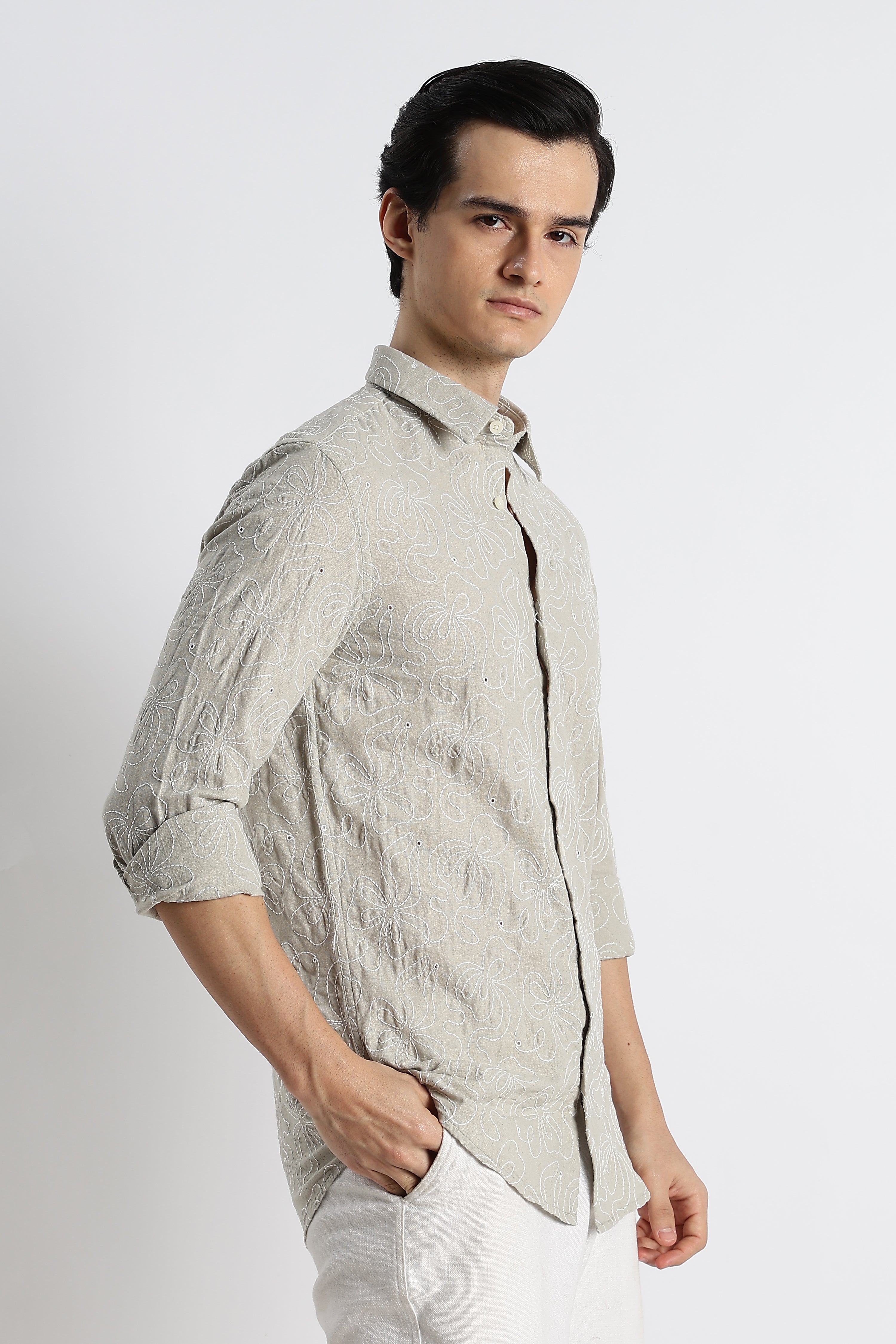 Men Artisanal Embroidered Cotton Shirt