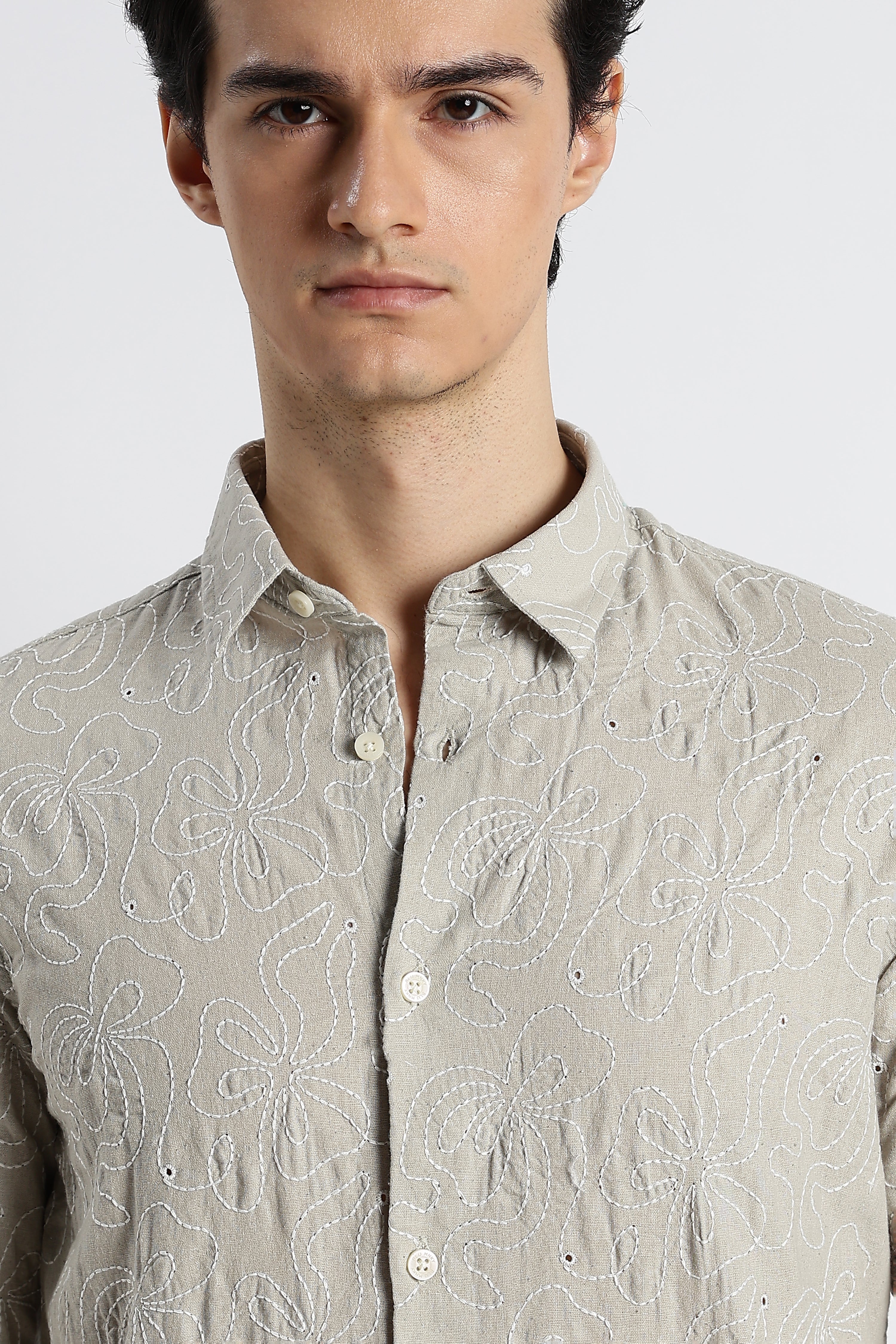 Men Artisanal Embroidered Cotton Shirt