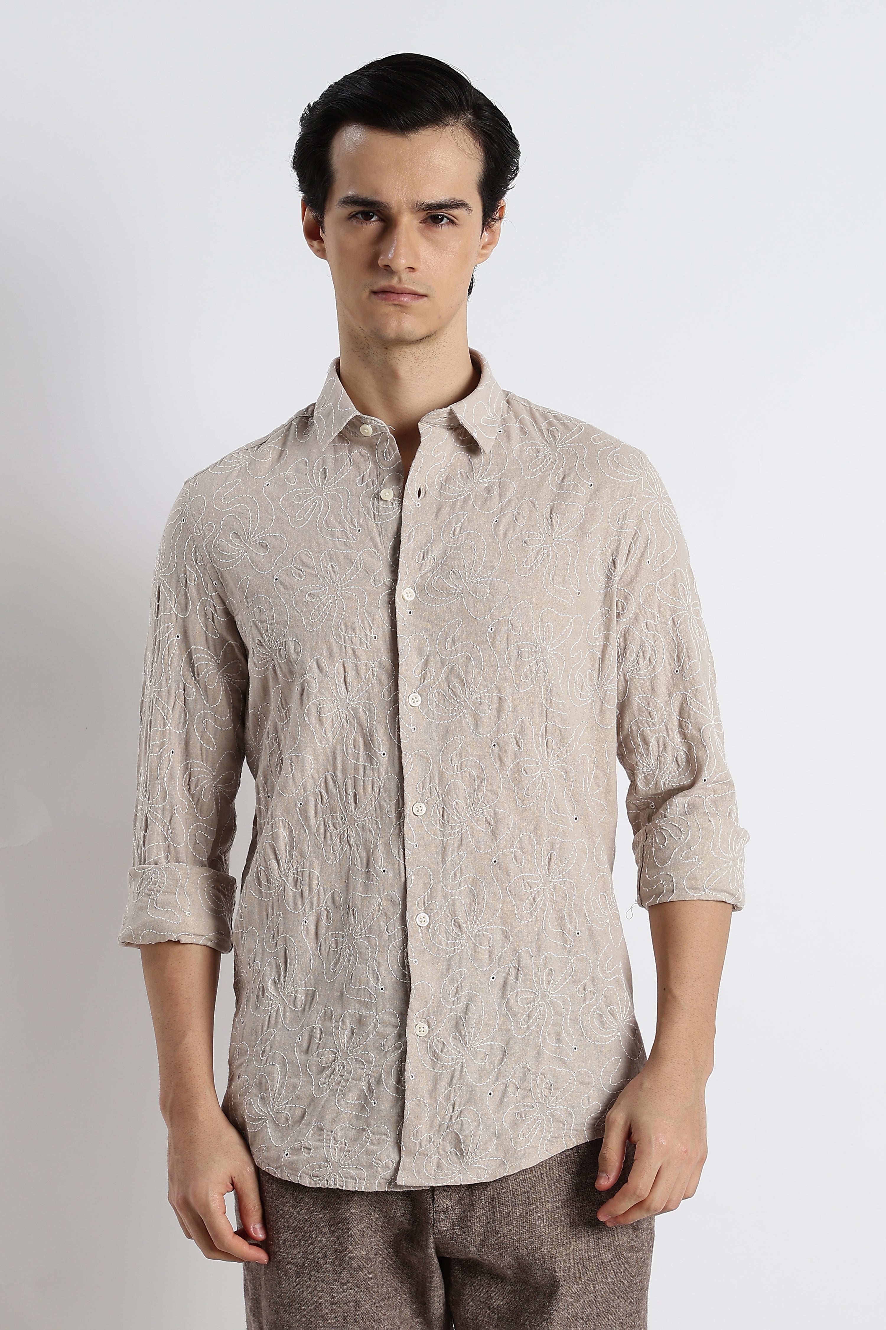 Men Artisanal Embroidered Cotton Shirt
