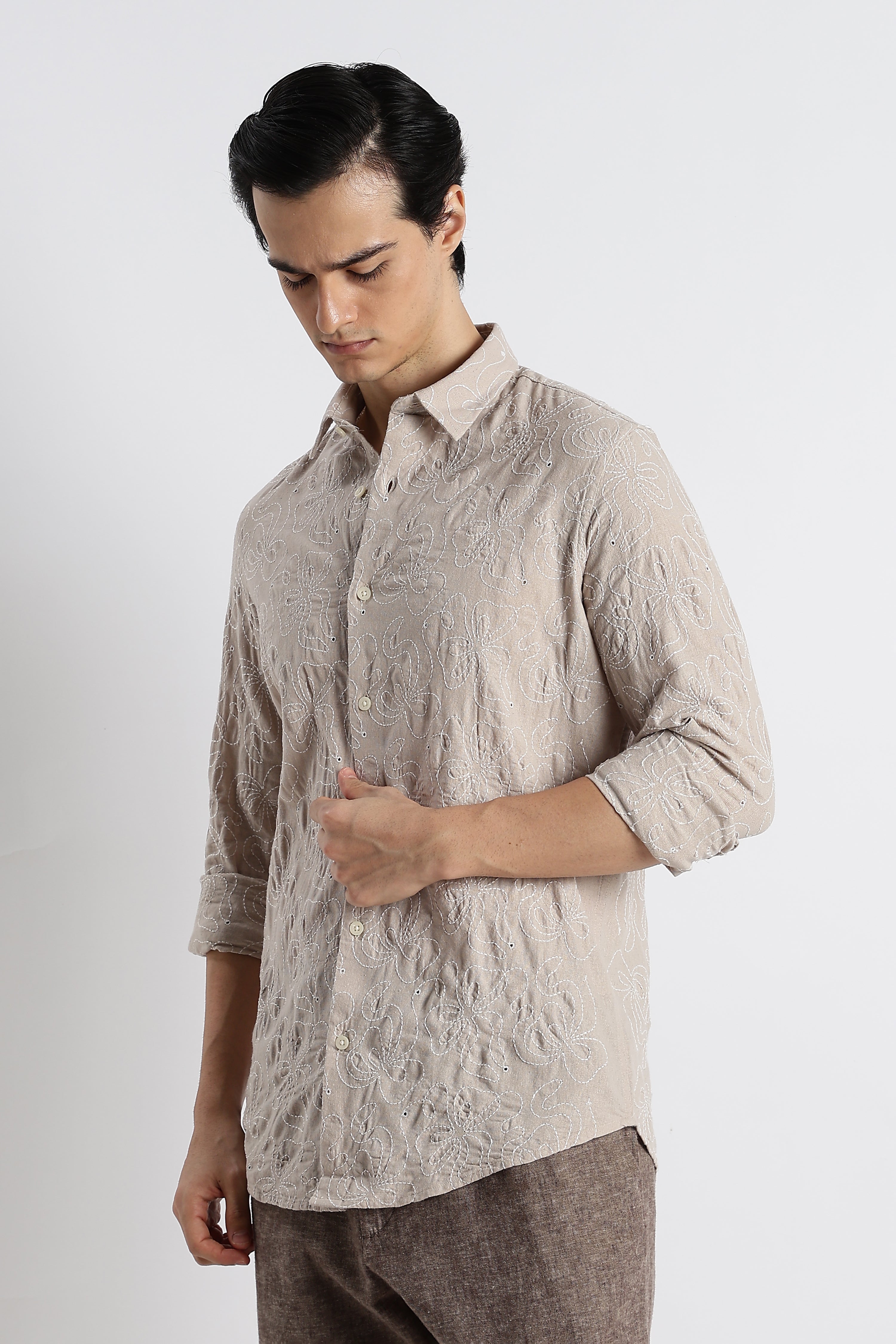 Men Artisanal Embroidered Cotton Shirt