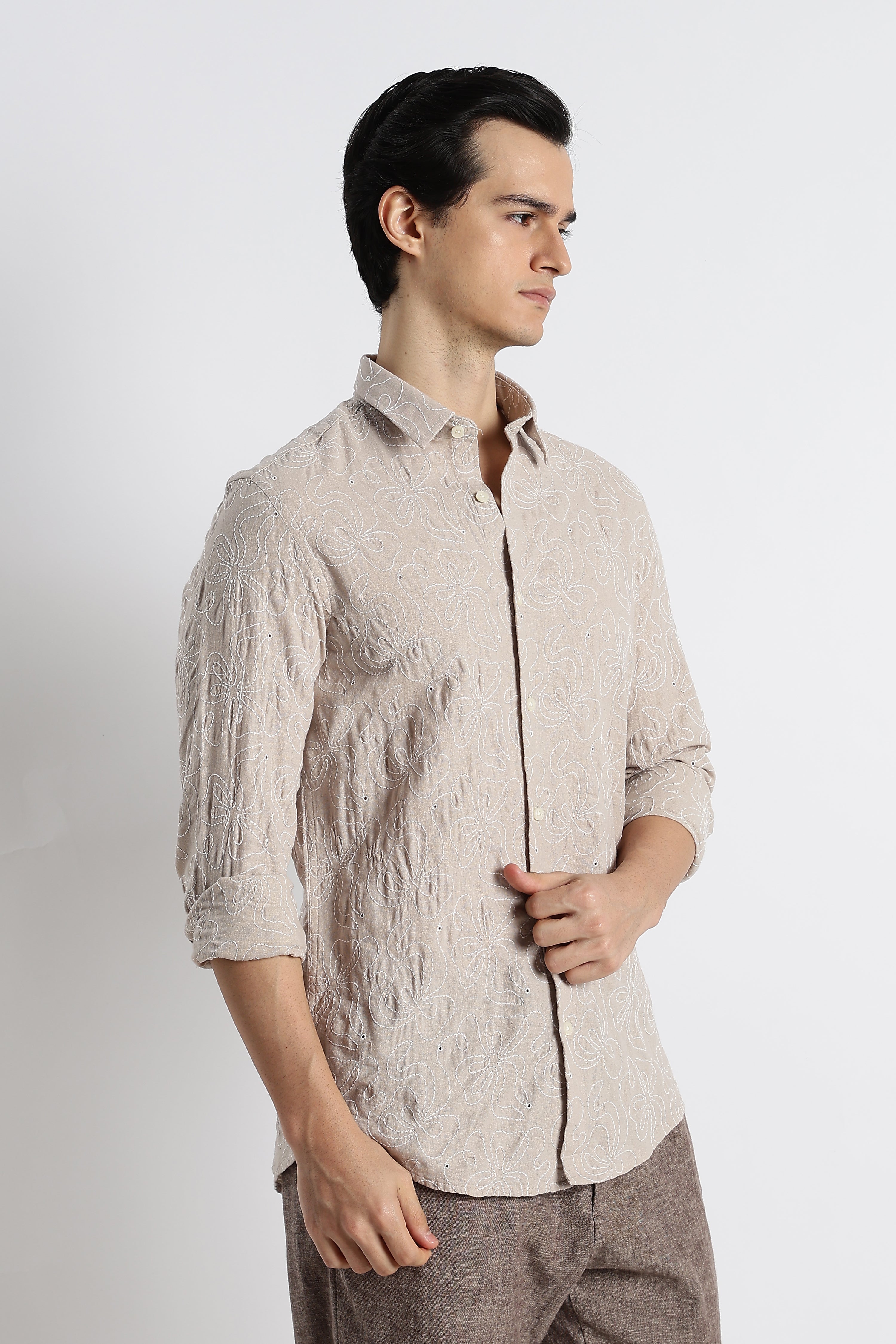 Men Artisanal Embroidered Cotton Shirt
