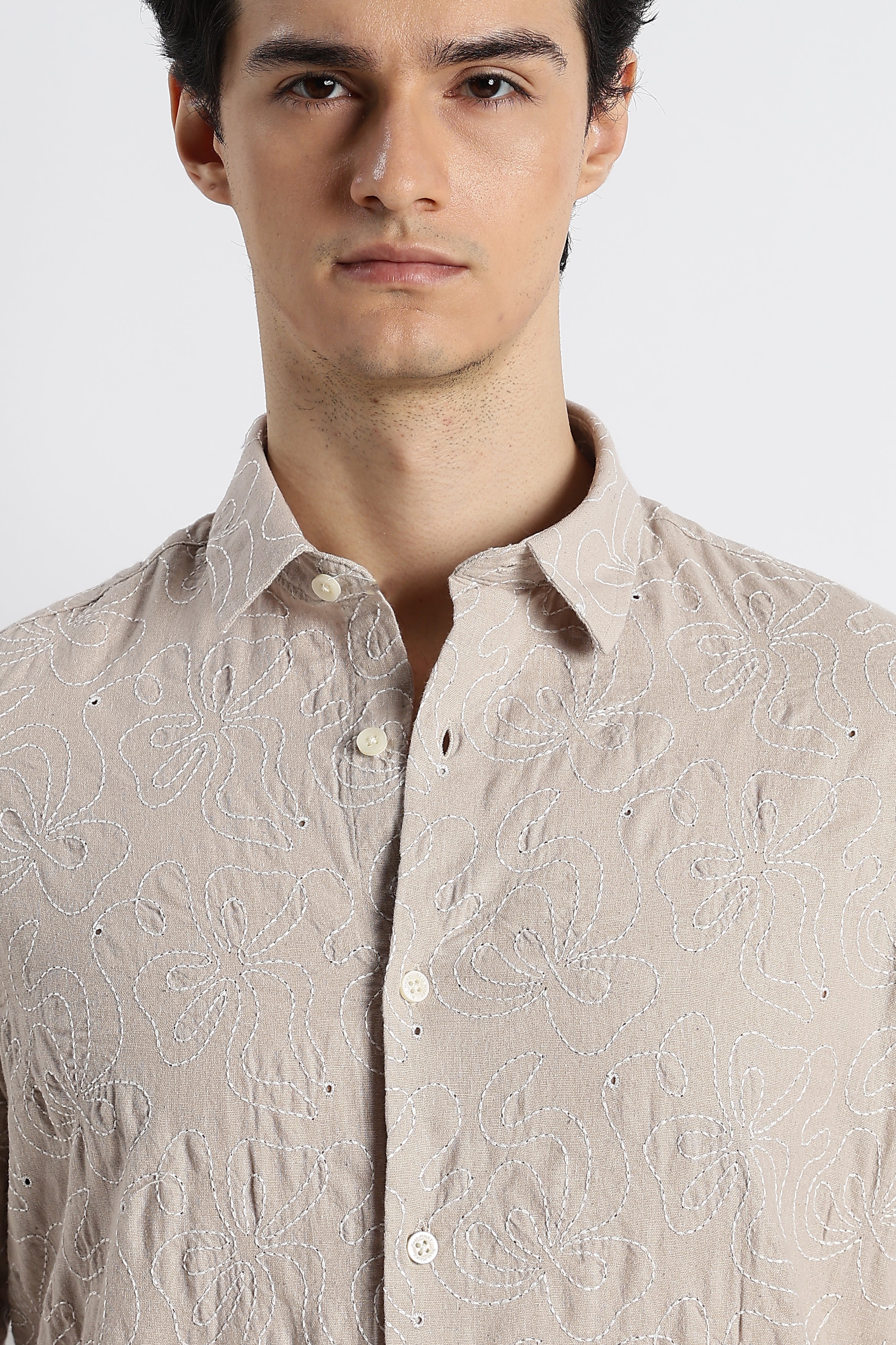 Men Artisanal Embroidered Cotton Shirt