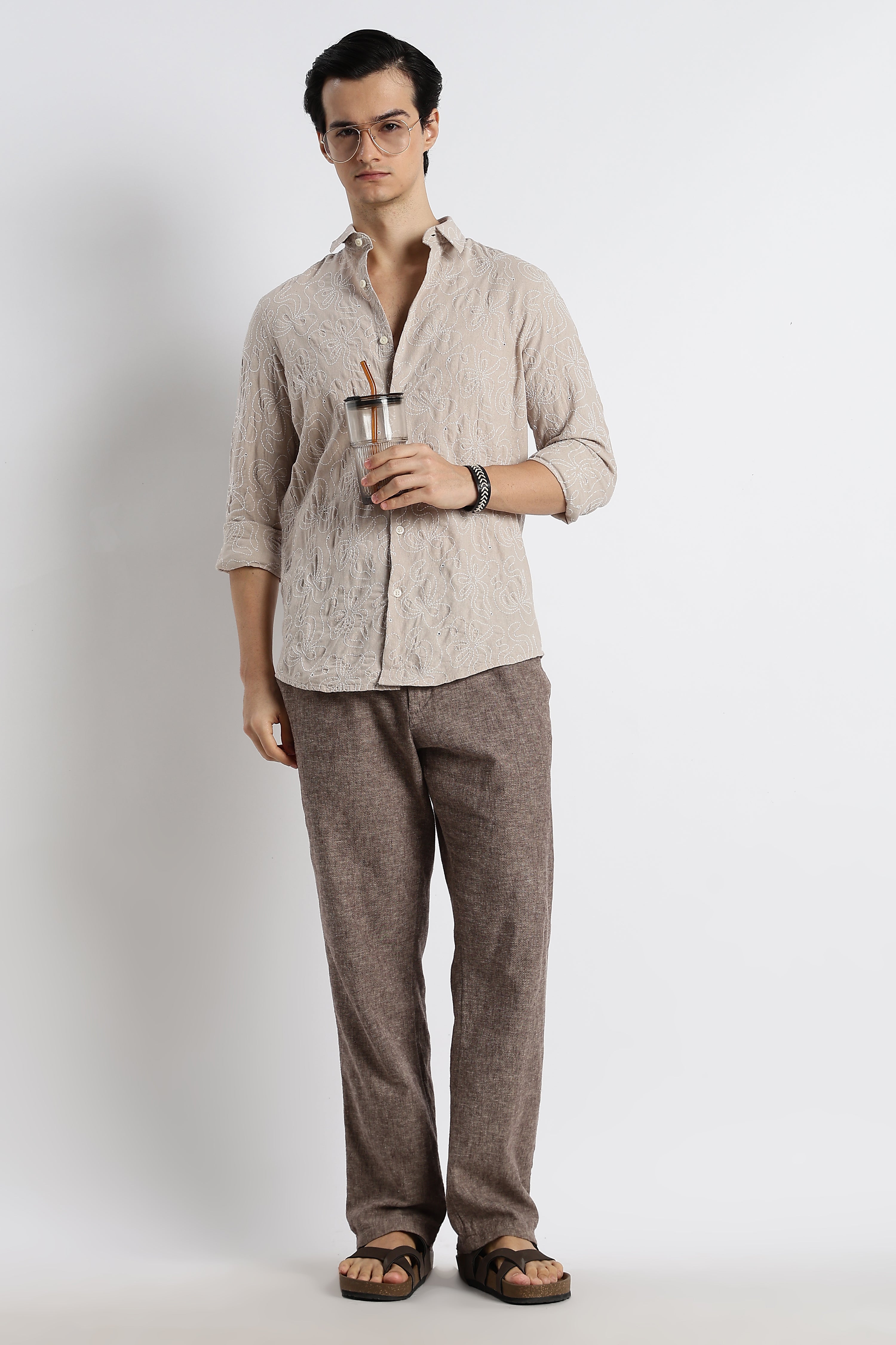 Men Artisanal Embroidered Cotton Shirt