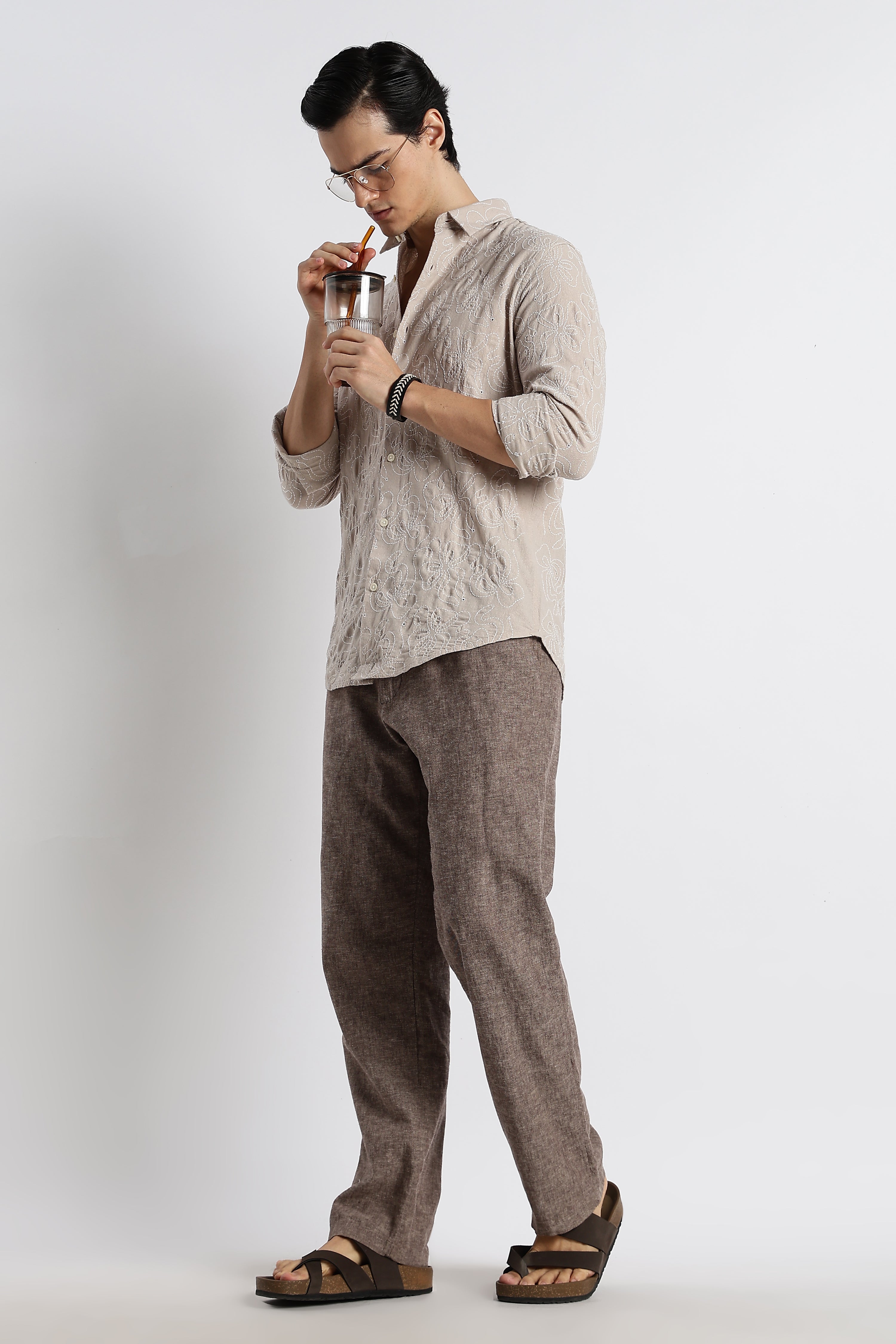 Men Artisanal Embroidered Cotton Shirt