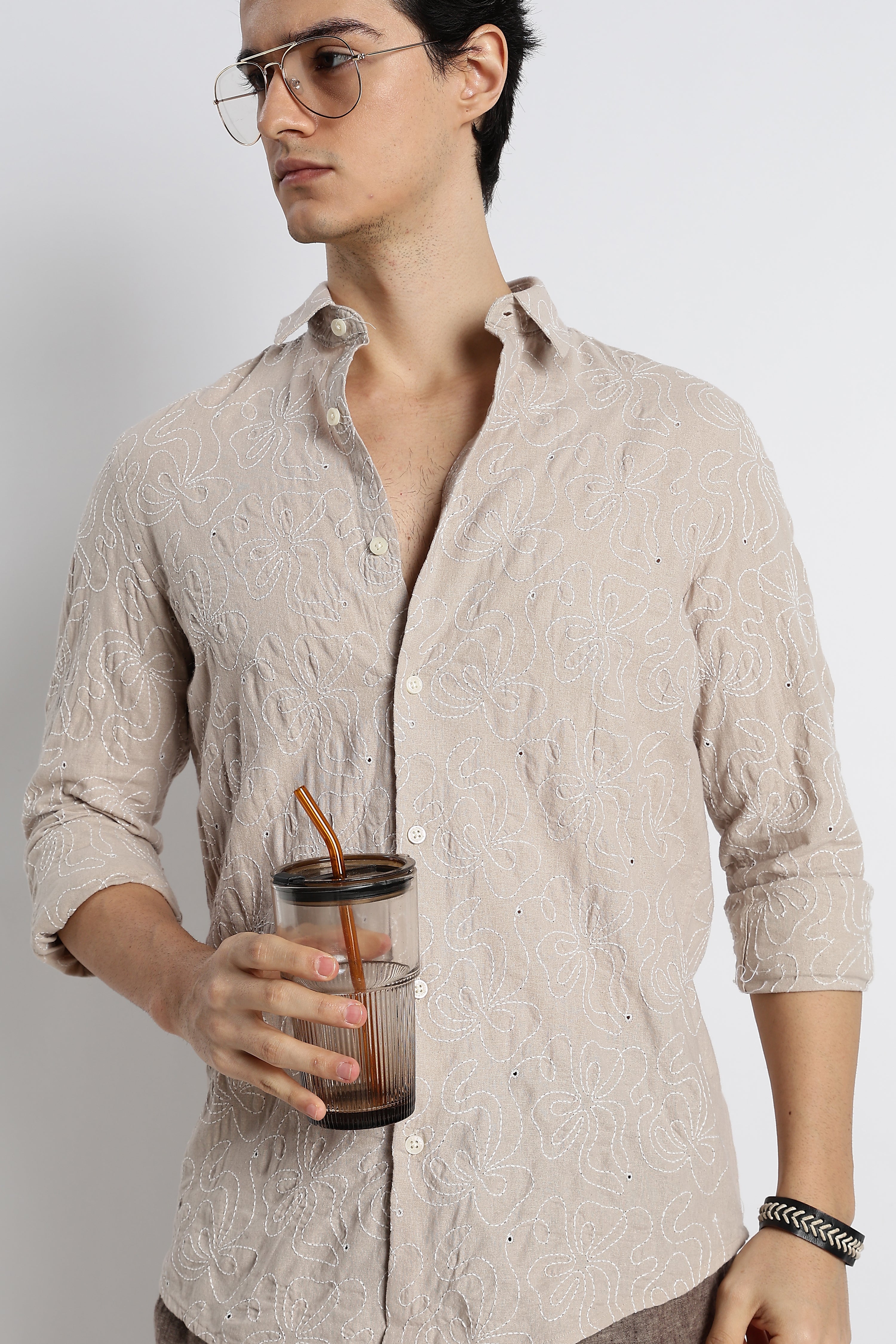Men Artisanal Embroidered Cotton Shirt