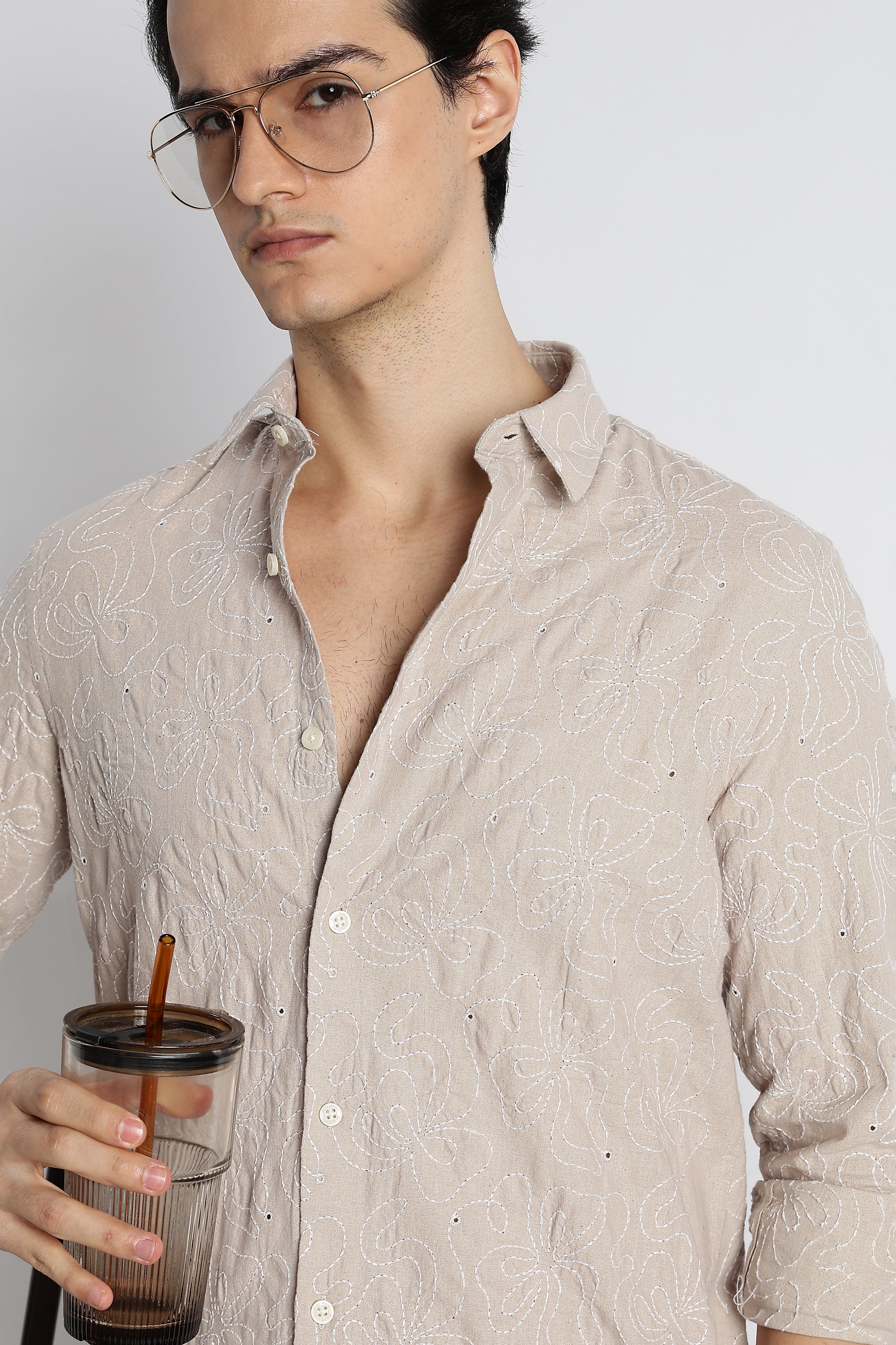 Men Artisanal Embroidered Cotton Shirt