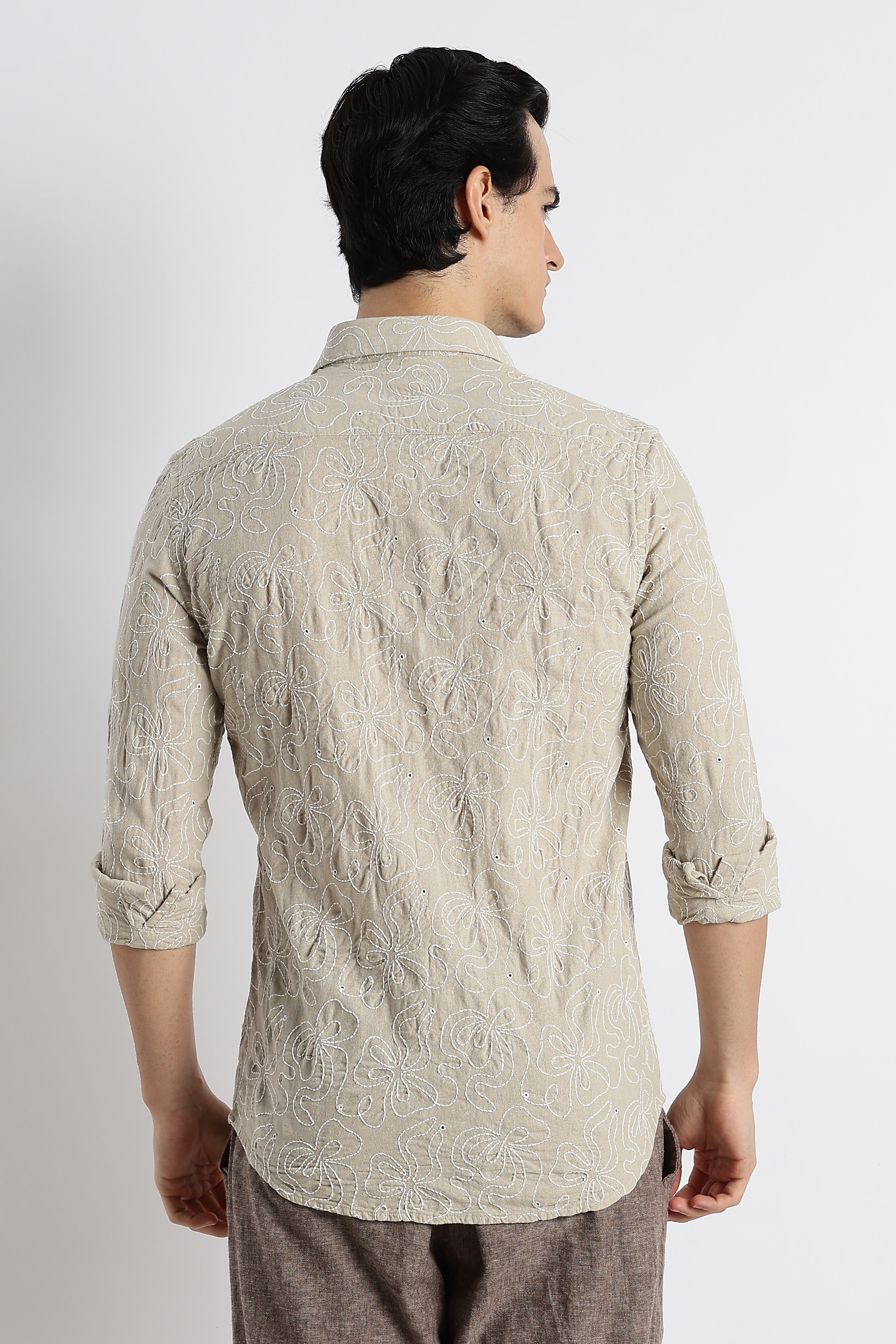 Men Artisanal Embroidered Cotton Shirt