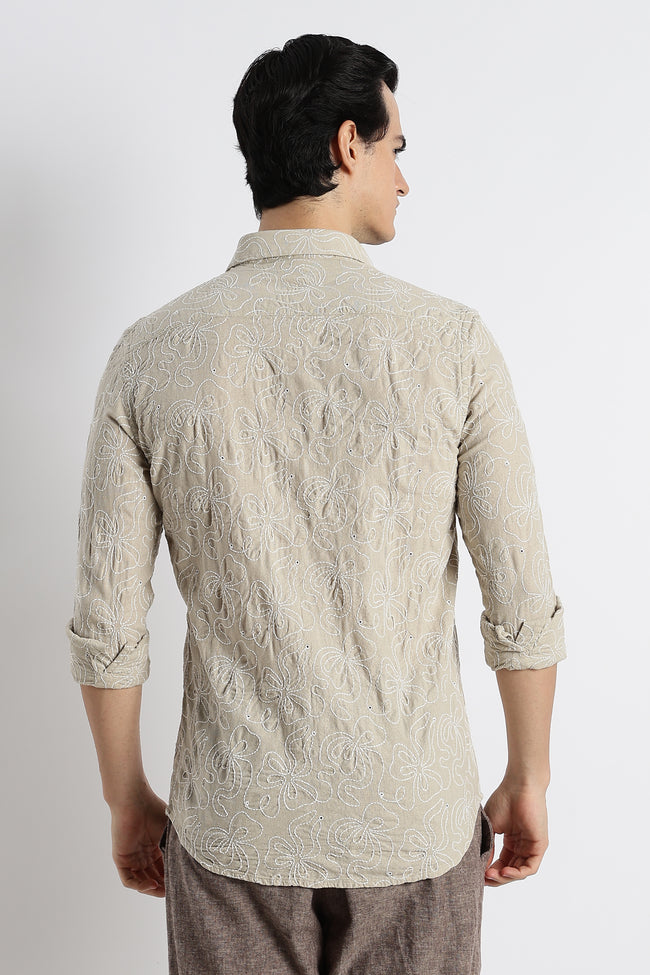 Men Artisanal Embroidered Cotton Shirt