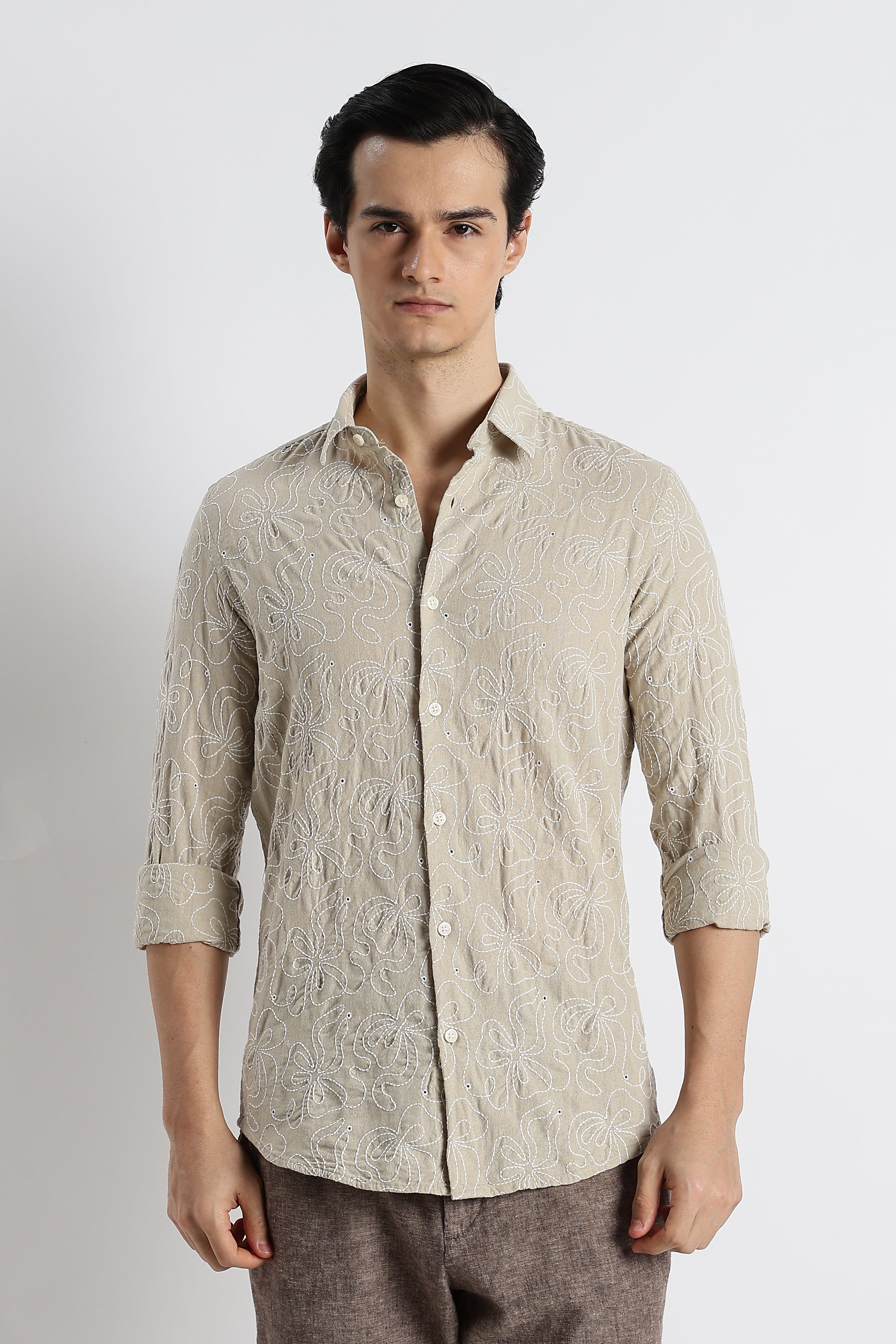 Men Artisanal Embroidered Cotton Shirt