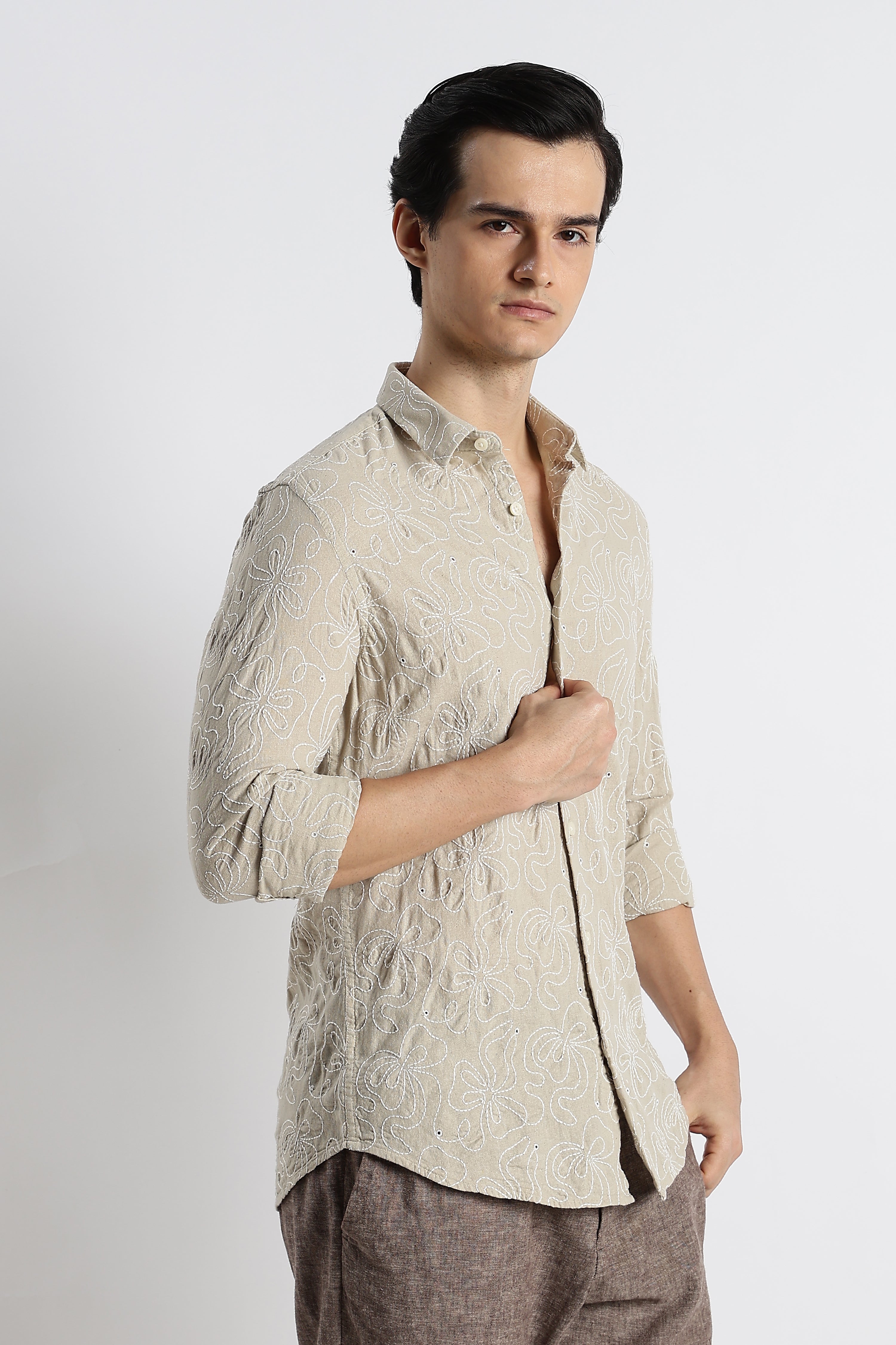 Men Artisanal Embroidered Cotton Shirt