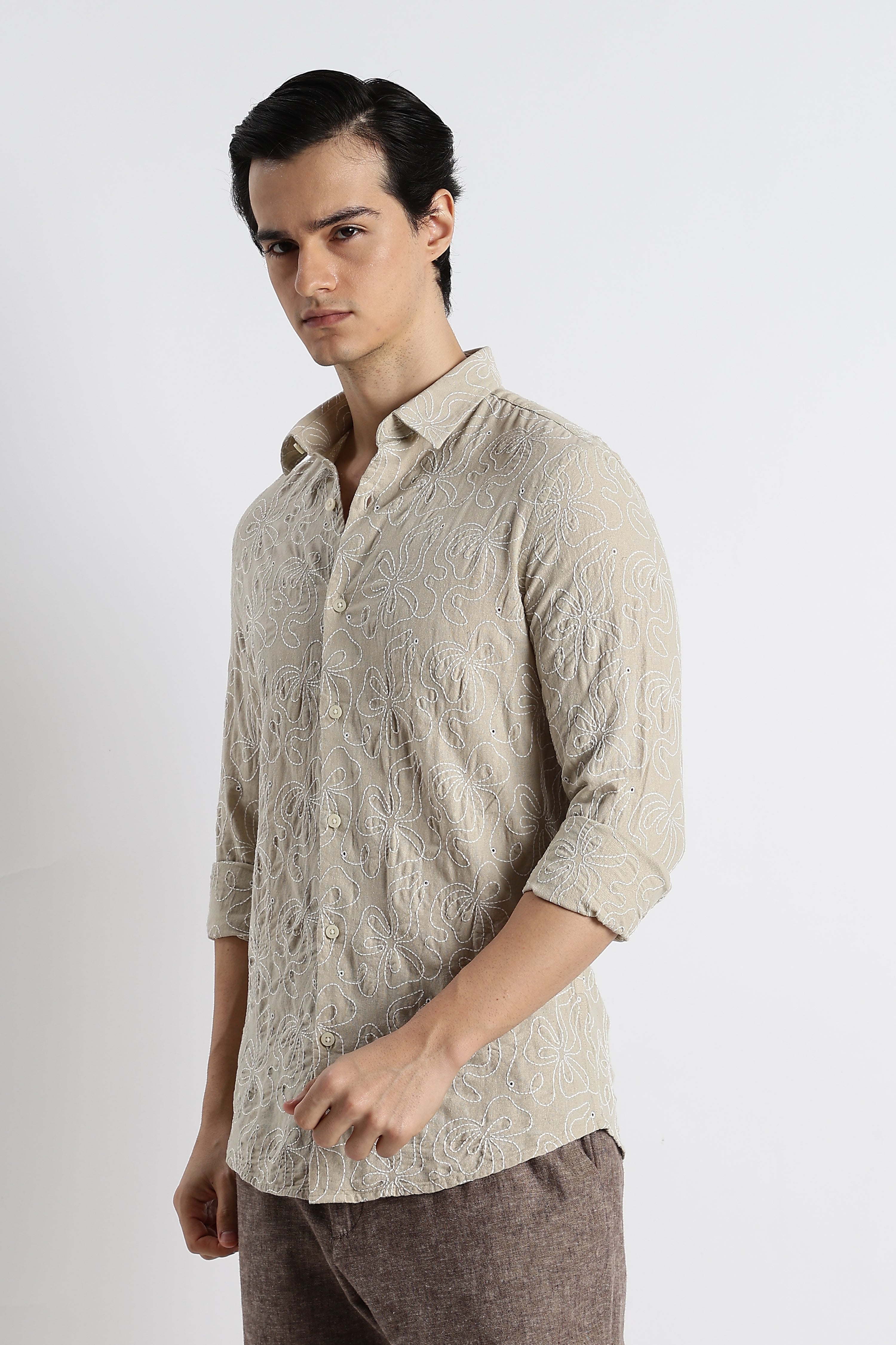 Men Artisanal Embroidered Cotton Shirt