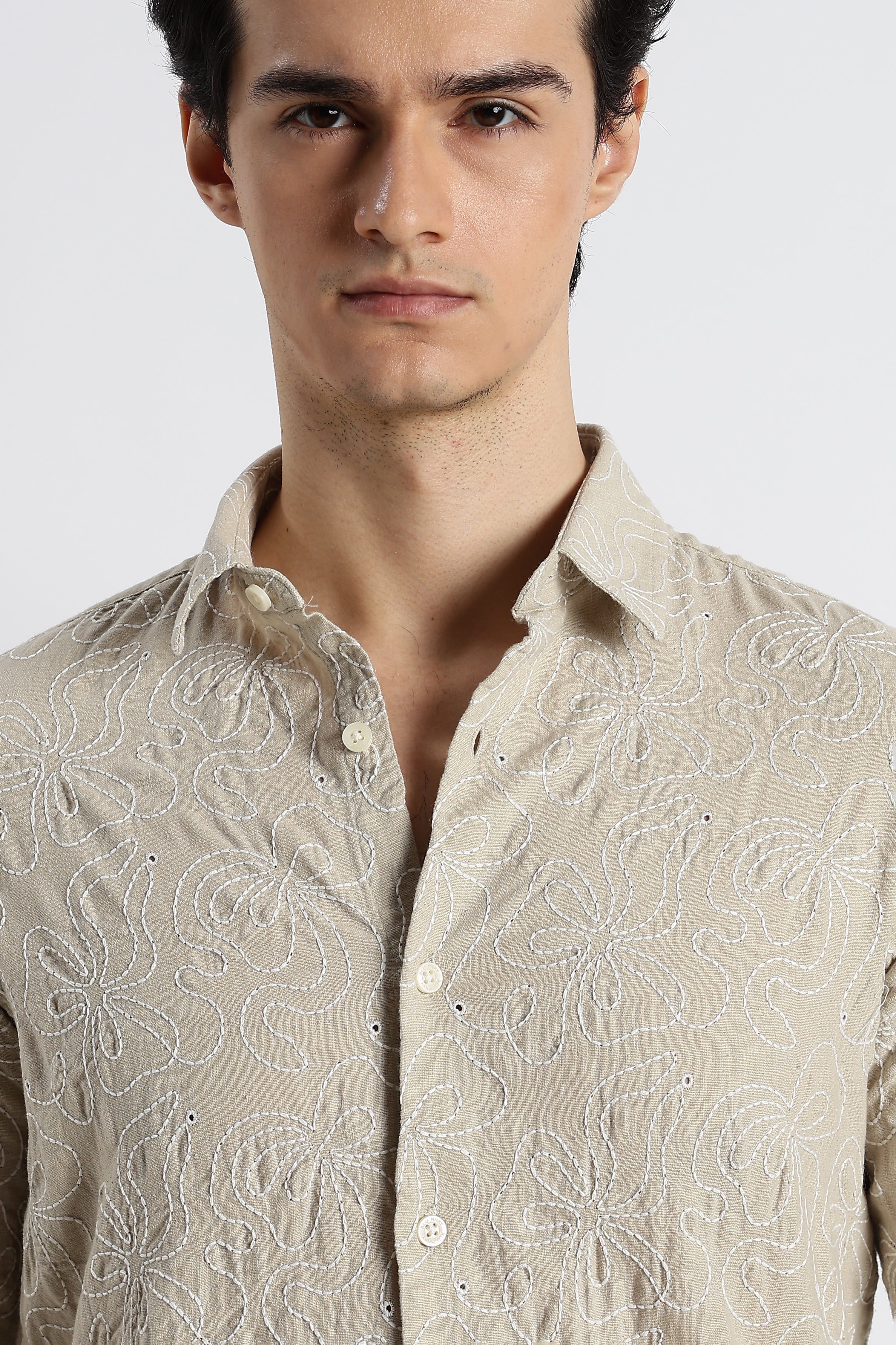 Men Artisanal Embroidered Cotton Shirt