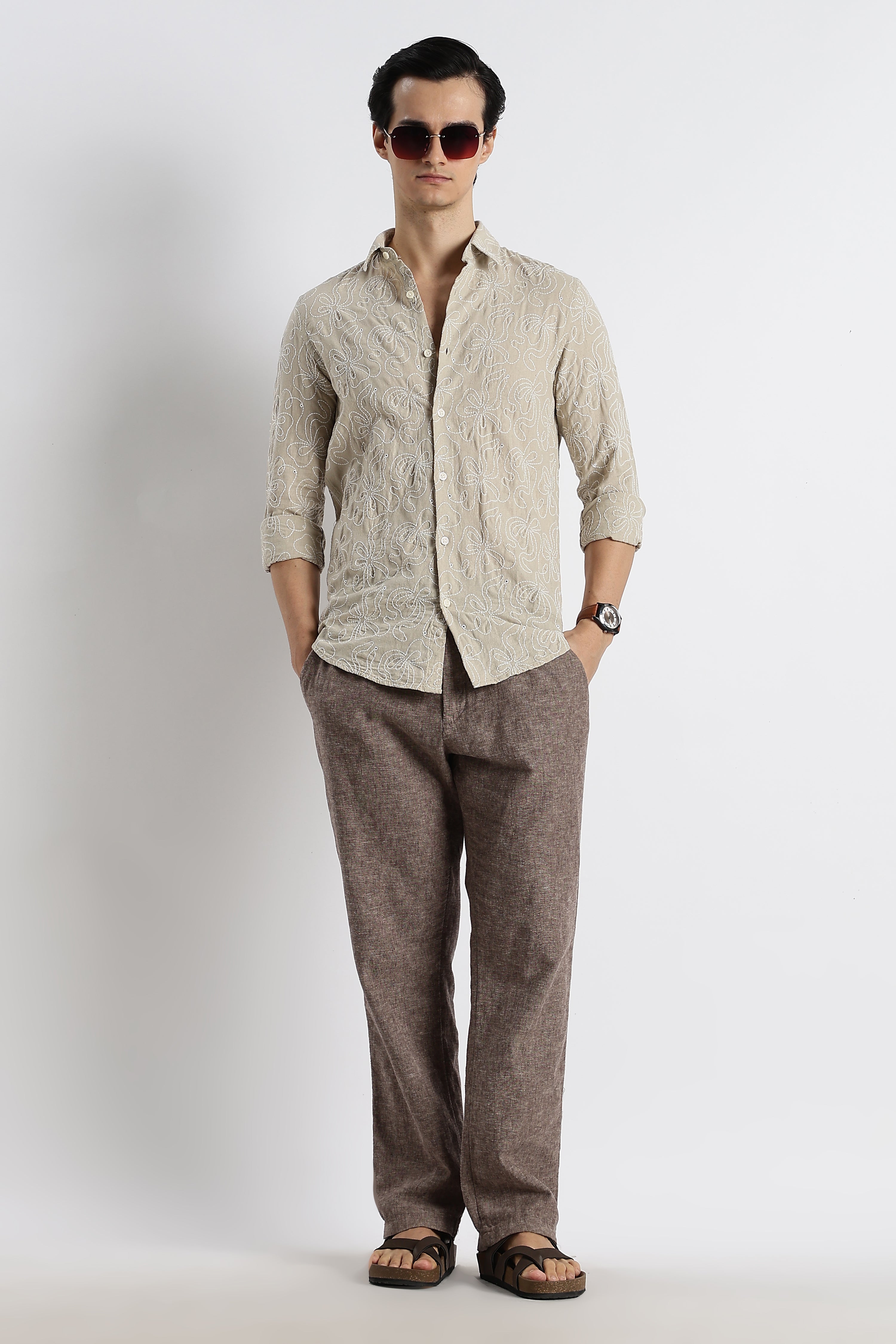 Men Artisanal Embroidered Cotton Shirt