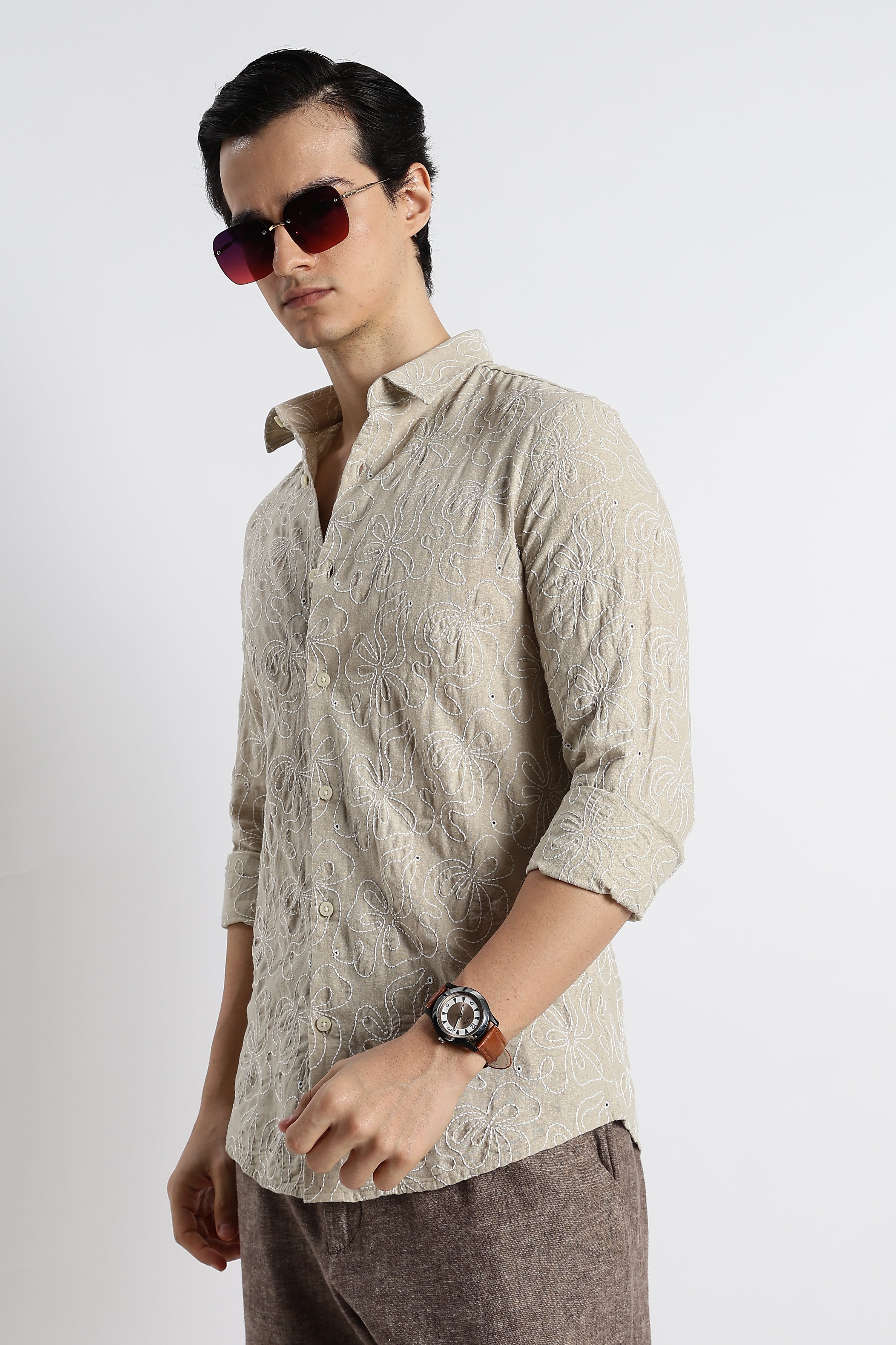 Men Artisanal Embroidered Cotton Shirt