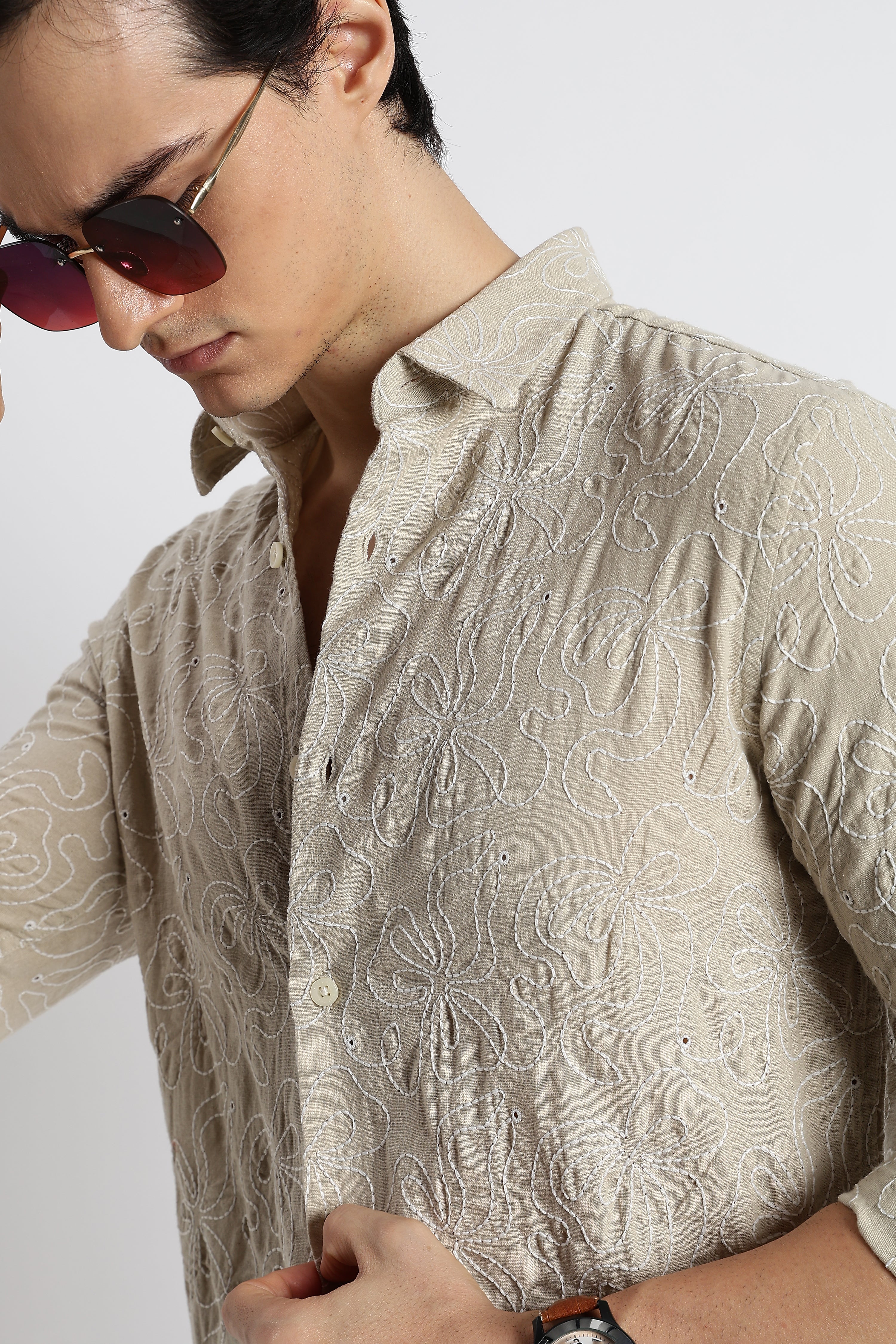 Men Artisanal Embroidered Cotton Shirt