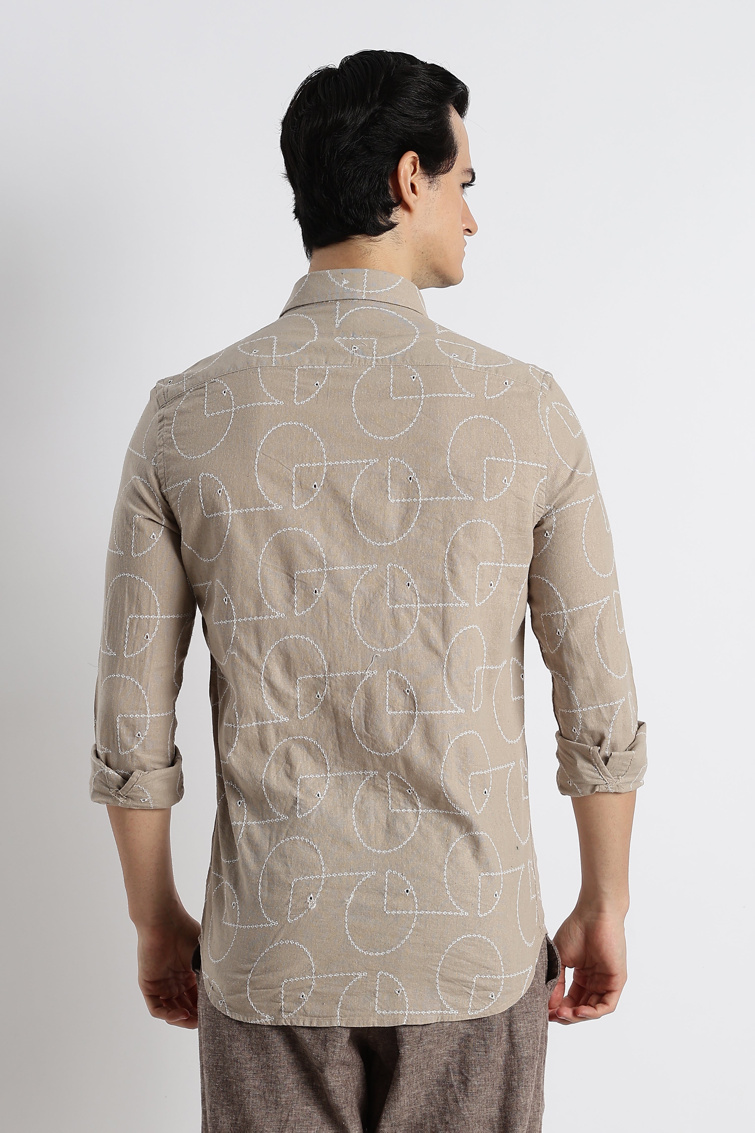 Men Abstract Geometry Cotton Shirt
