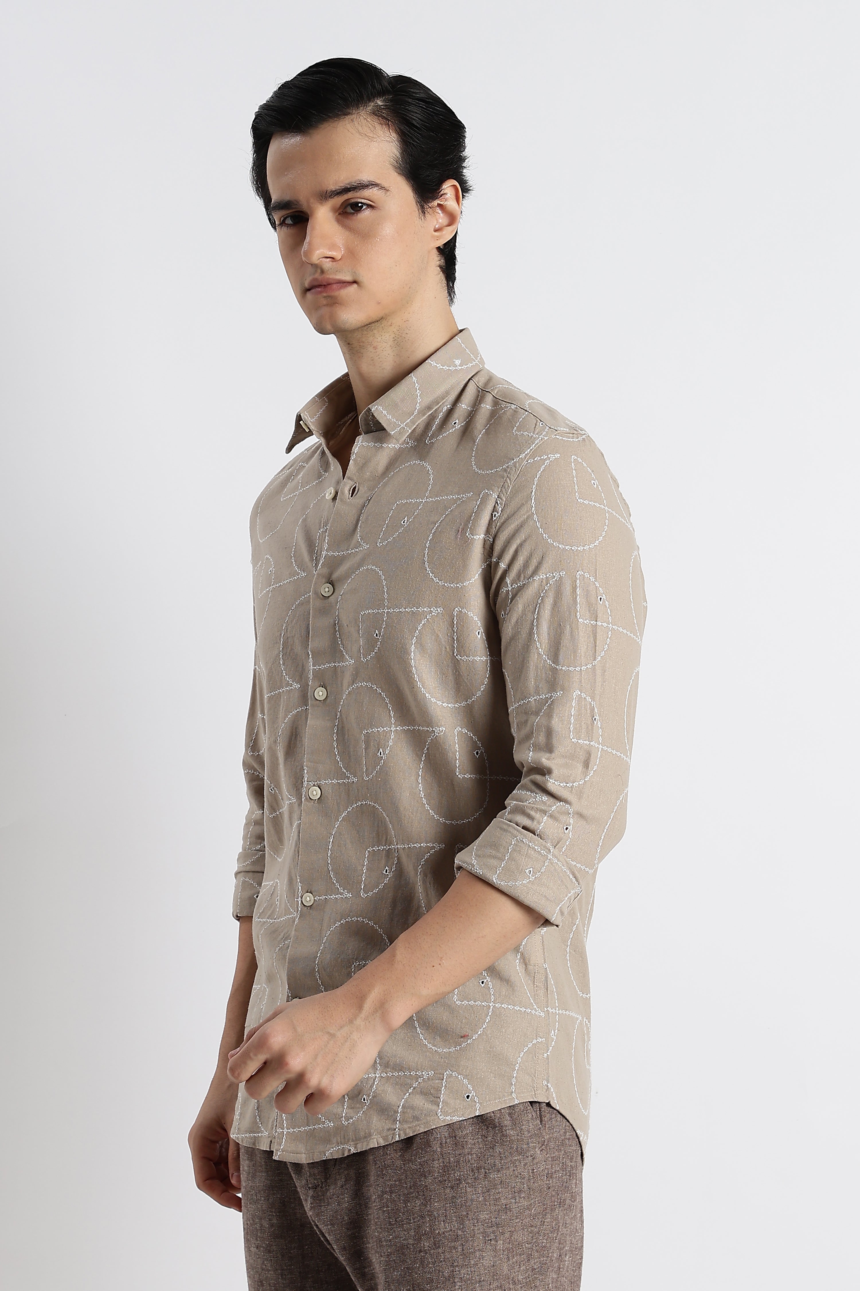 Men Abstract Geometry Cotton Shirt