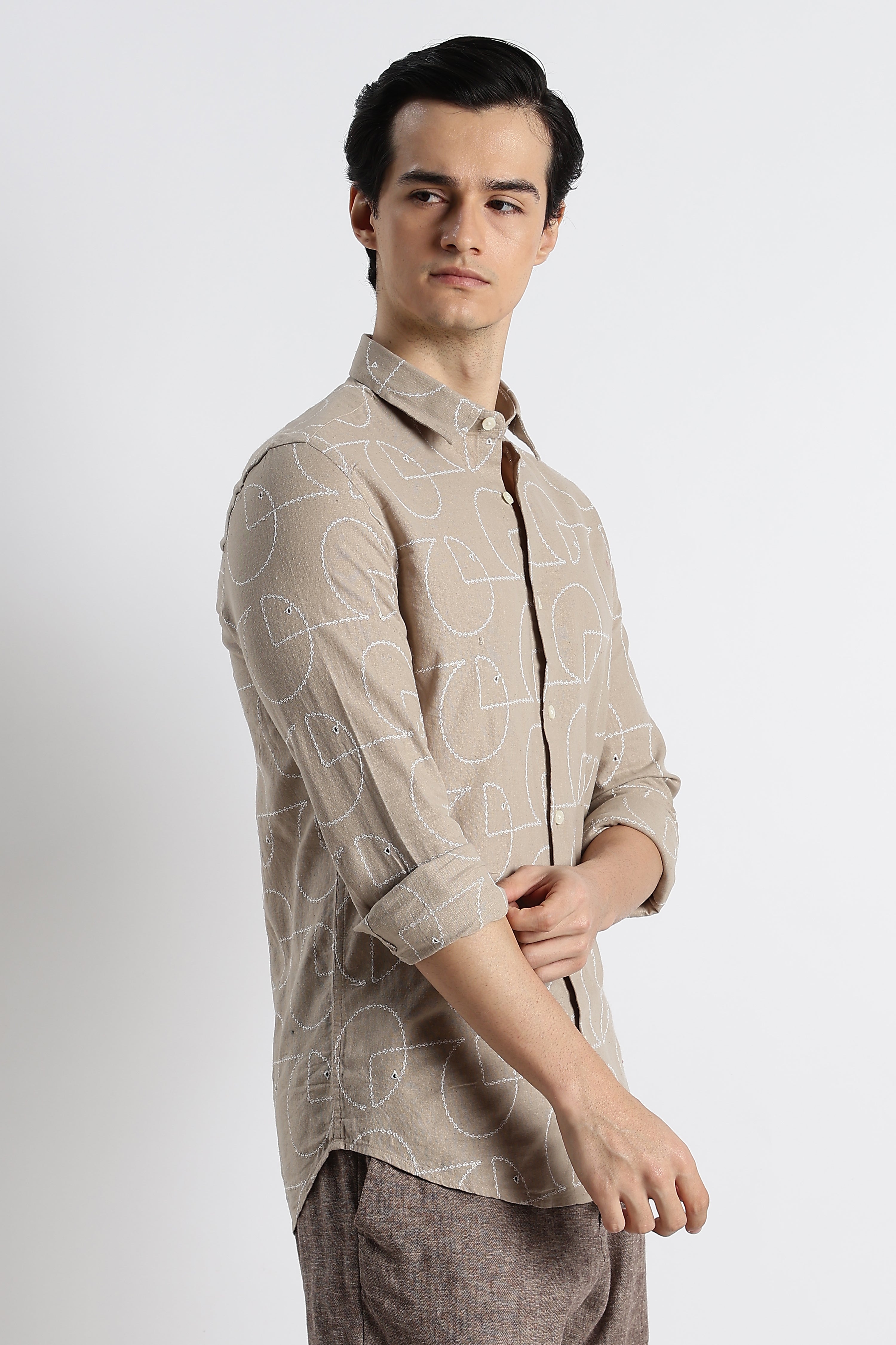 Men Abstract Geometry Cotton Shirt