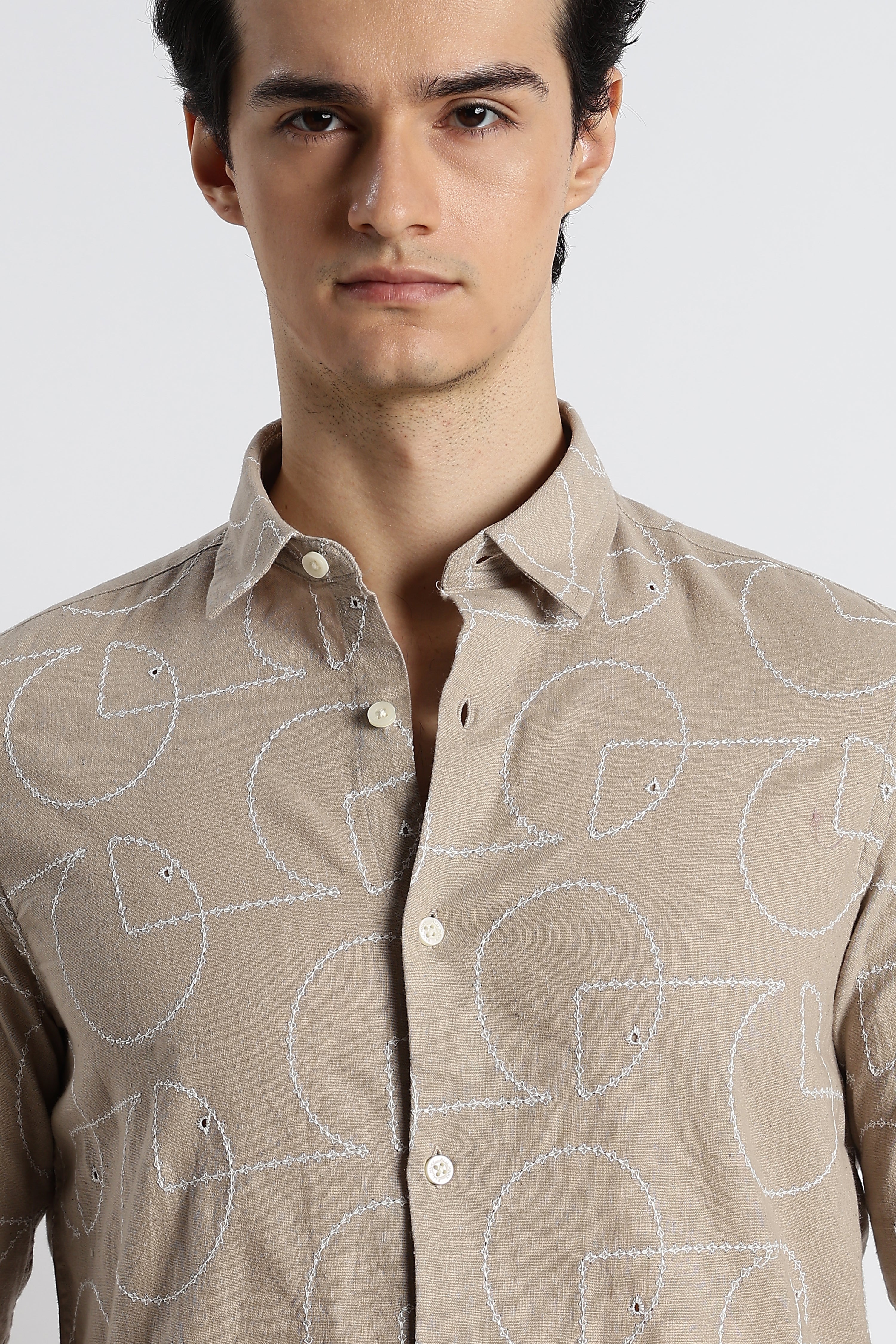 Men Abstract Geometry Cotton Shirt