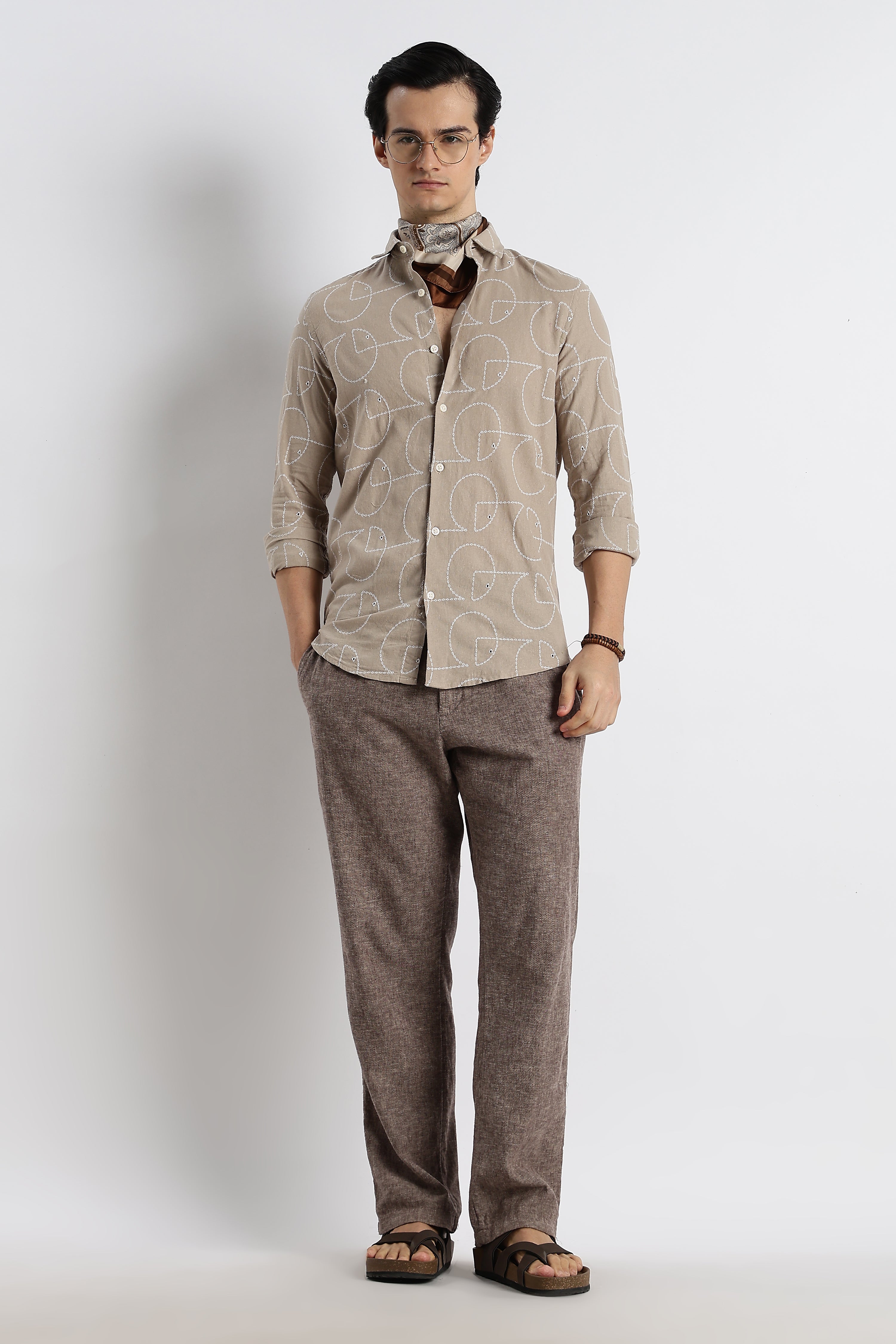 Men Abstract Geometry Cotton Shirt