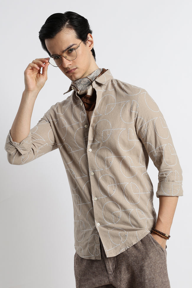 Men Abstract Geometry Cotton Shirt