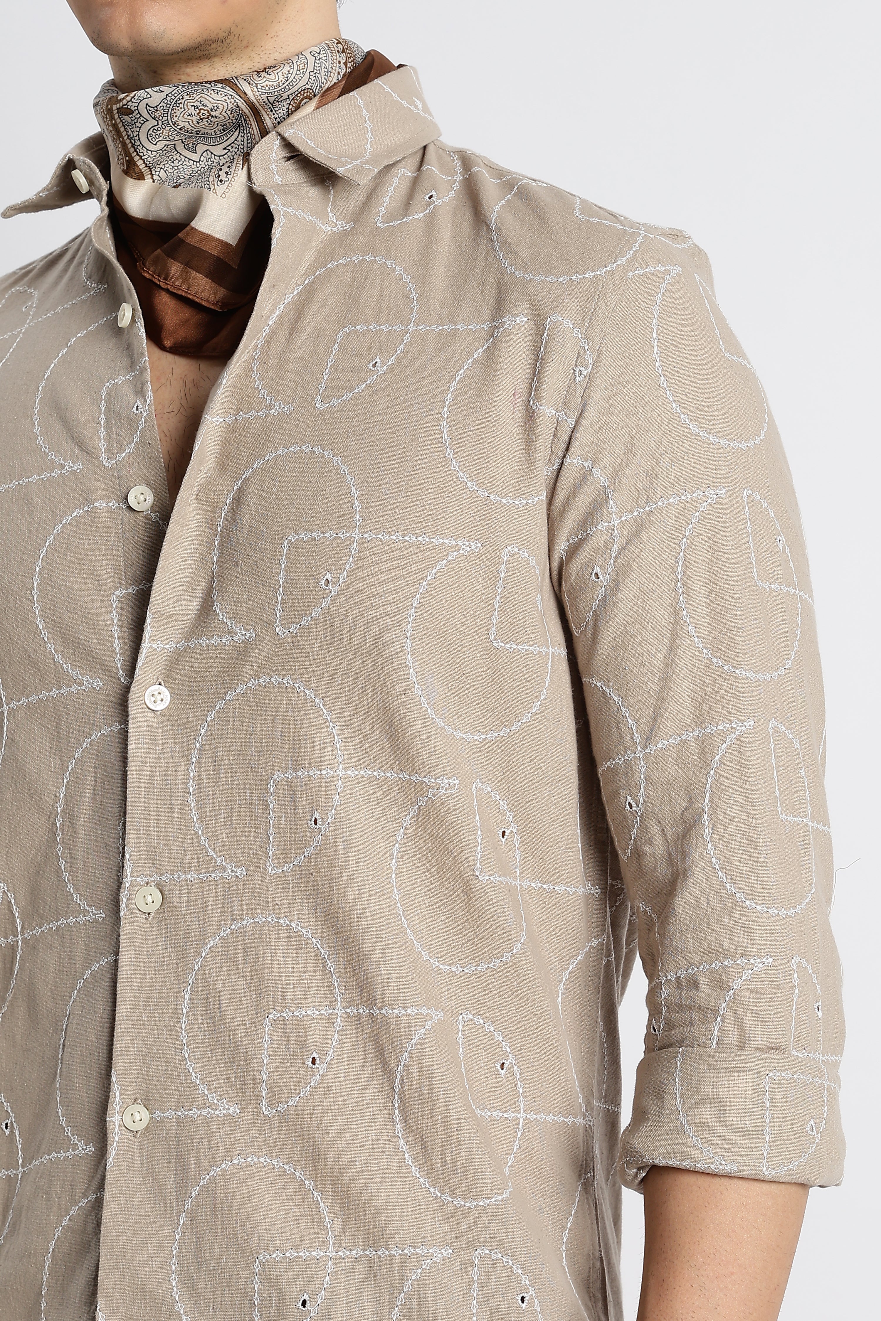 Men Abstract Geometry Cotton Shirt