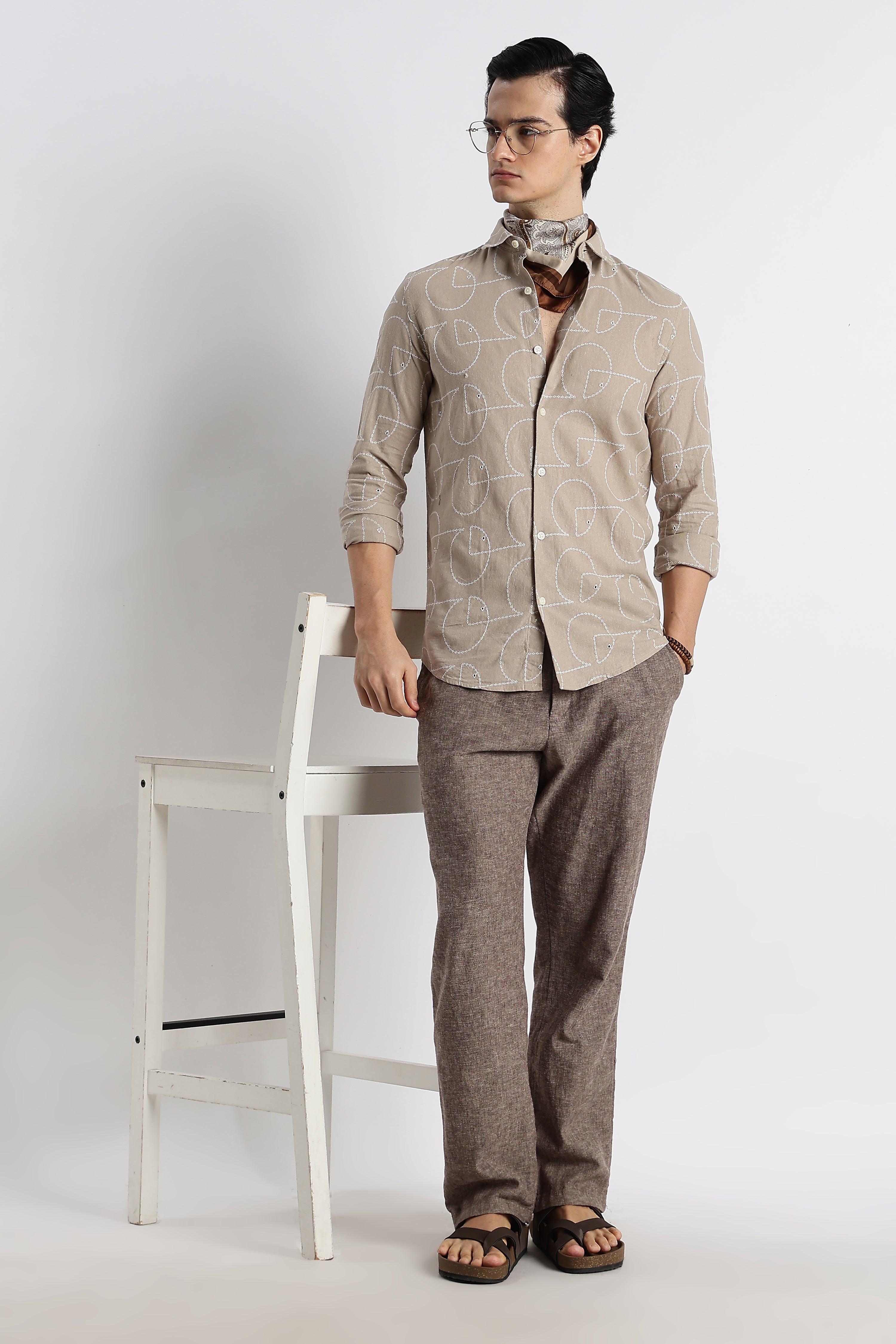 Men Abstract Geometry Cotton Shirt