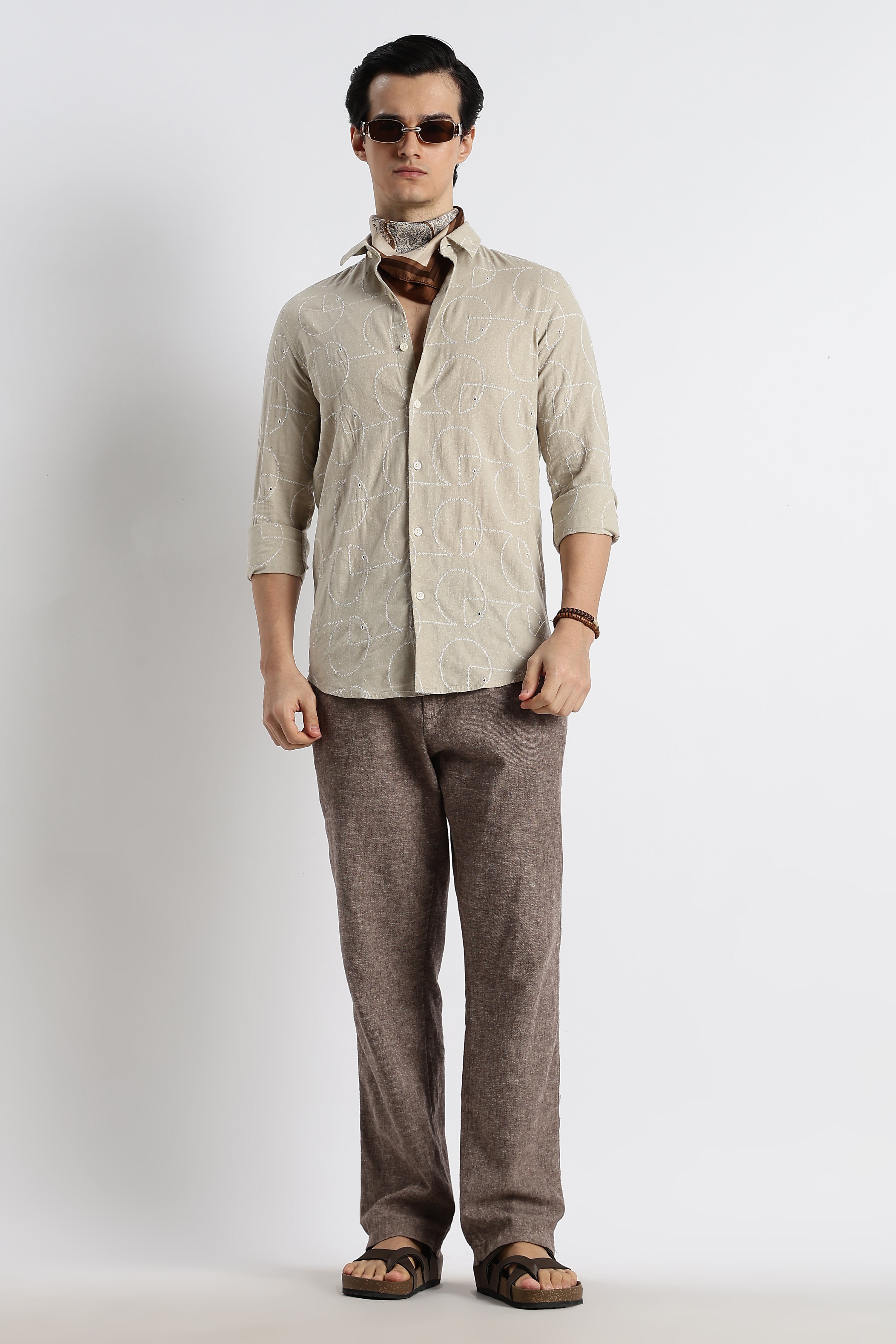 Men Abstract Geometry Cotton Shirt