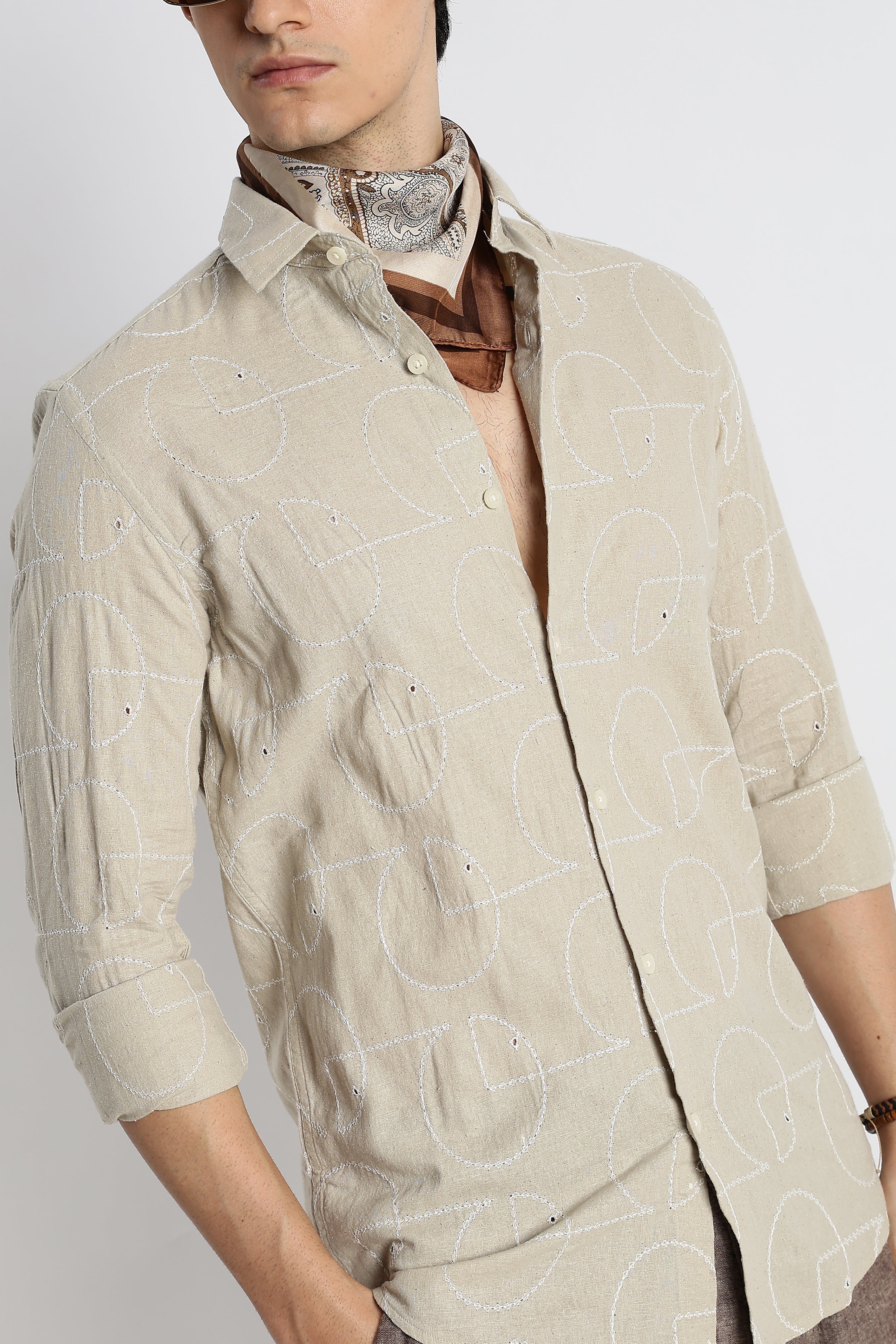 Men Abstract Geometry Cotton Shirt