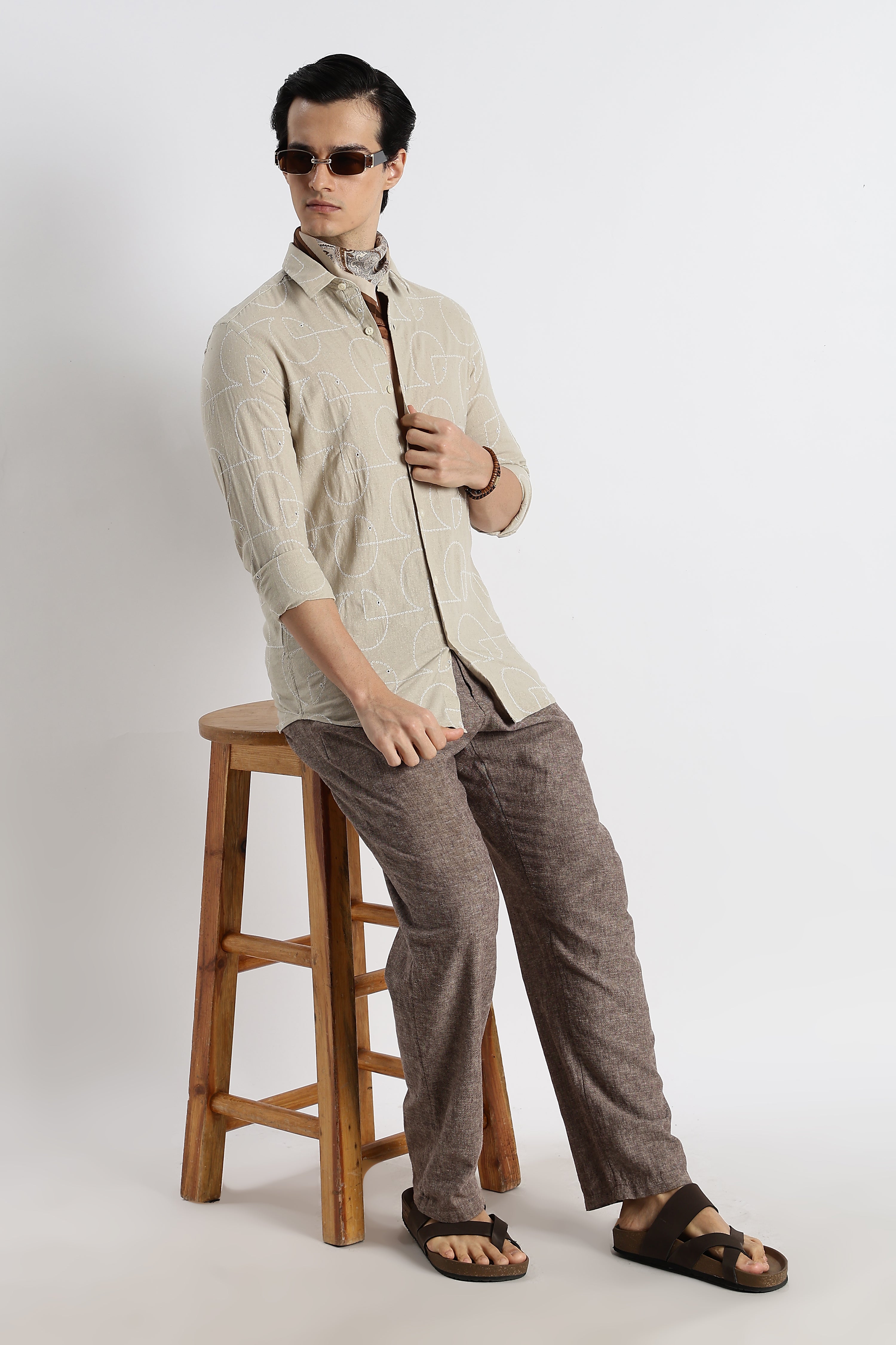 Men Abstract Geometry Cotton Shirt