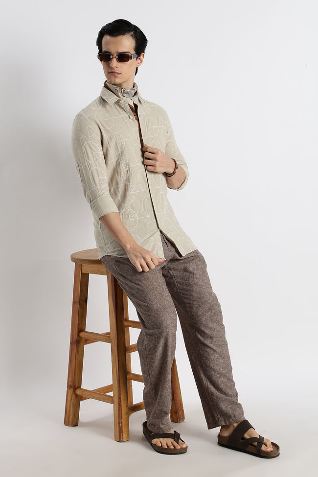 Men Abstract Geometry Cotton Shirt