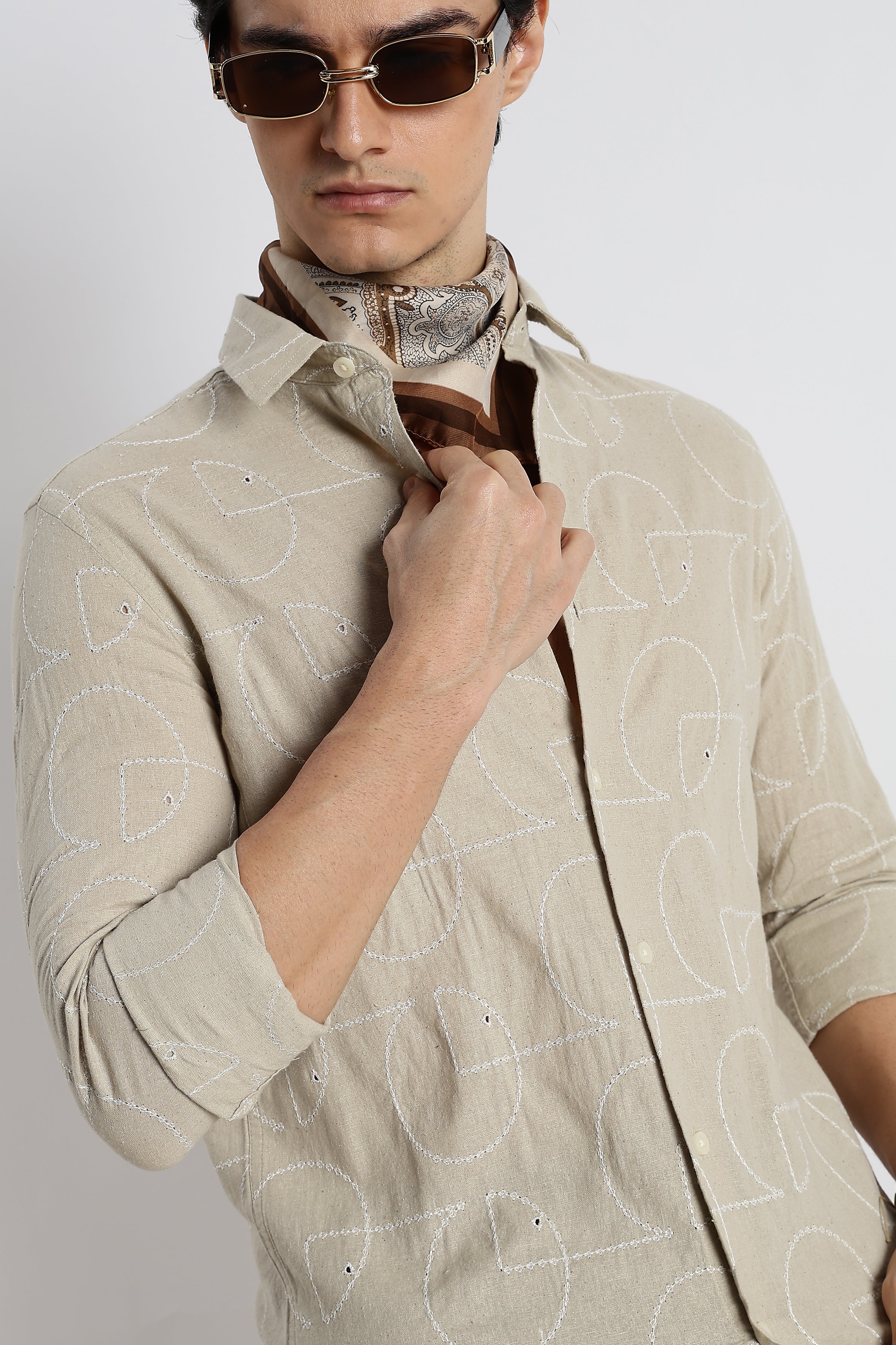 Men Abstract Geometry Cotton Shirt