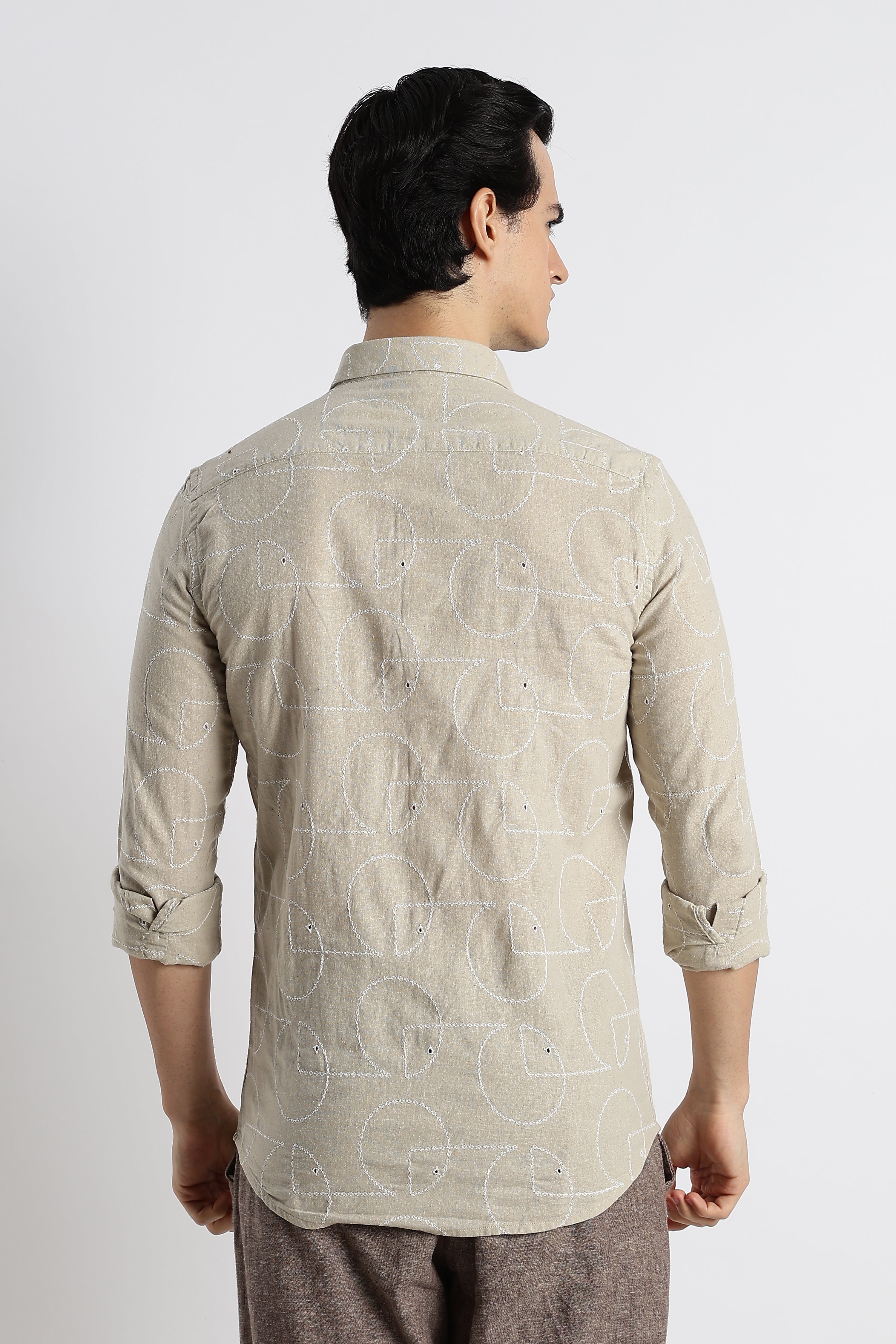 Men Abstract Geometry Cotton Shirt