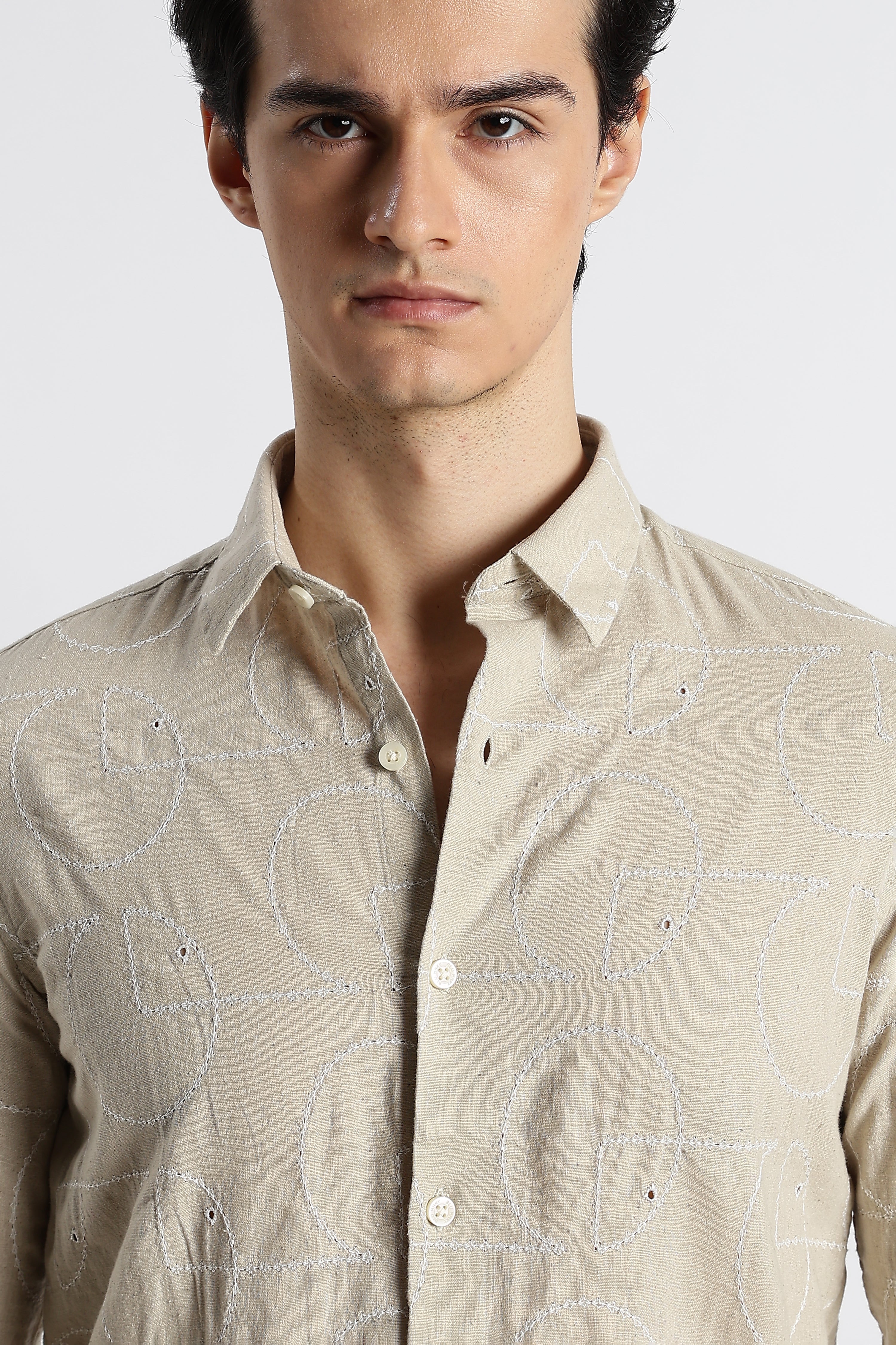 Men Abstract Geometry Cotton Shirt